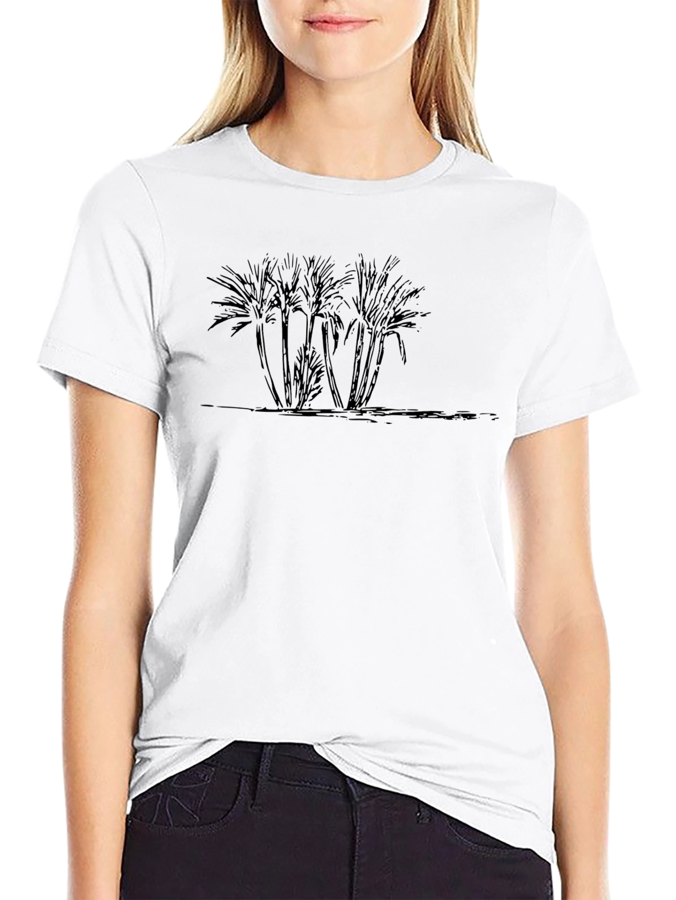 Palm Tree Graphic Print T-Shirt - Classic Black