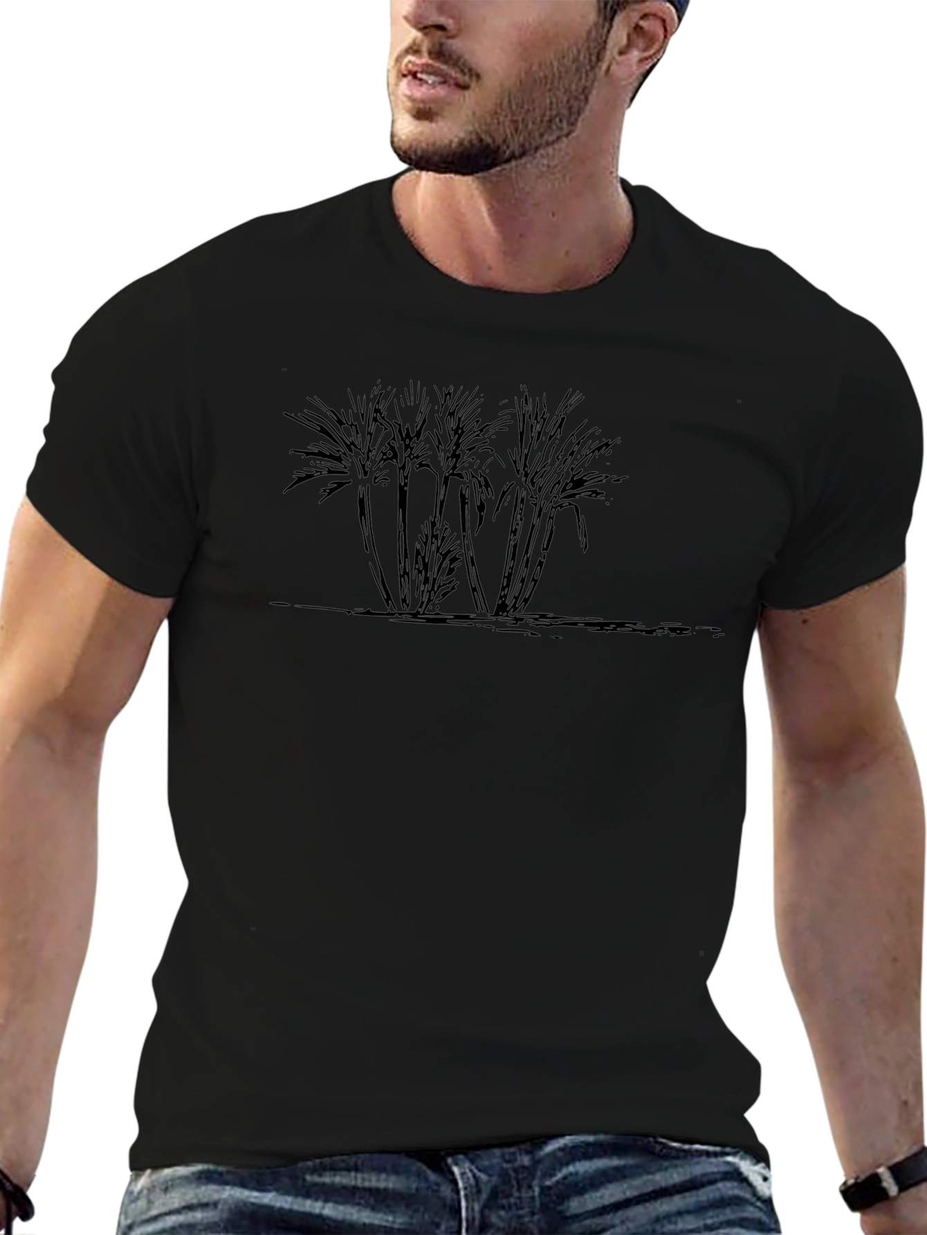 Palm Tree Graphic Print T-Shirt - Classic Black