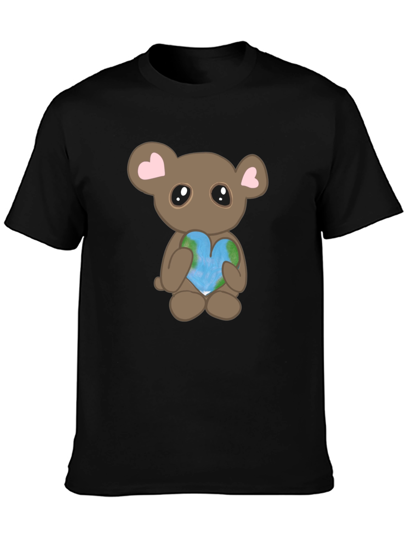 Cute Bear Holding Heart Earth Graphic T-Shirt