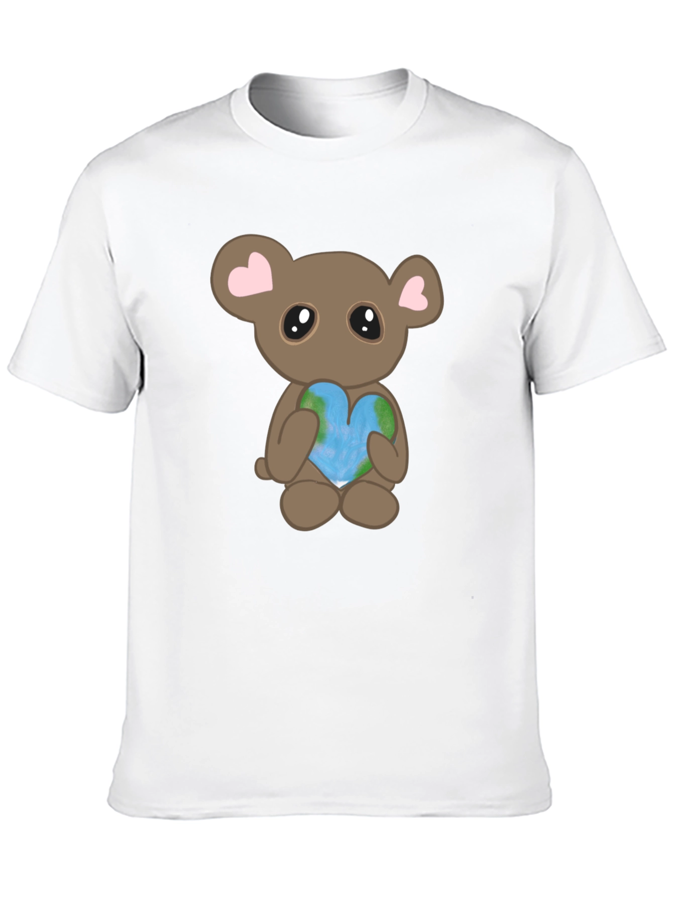 Cute Bear Holding Heart Earth Graphic T-Shirt
