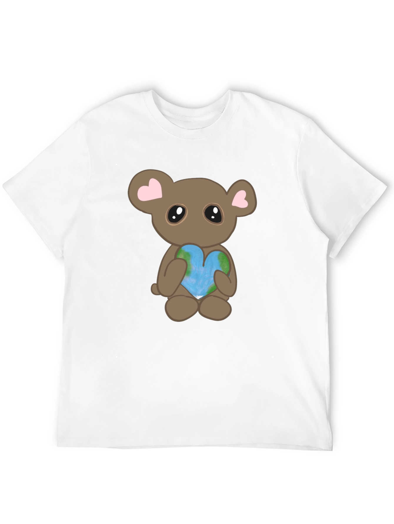 Cute Bear Holding Heart Earth Graphic T-Shirt
