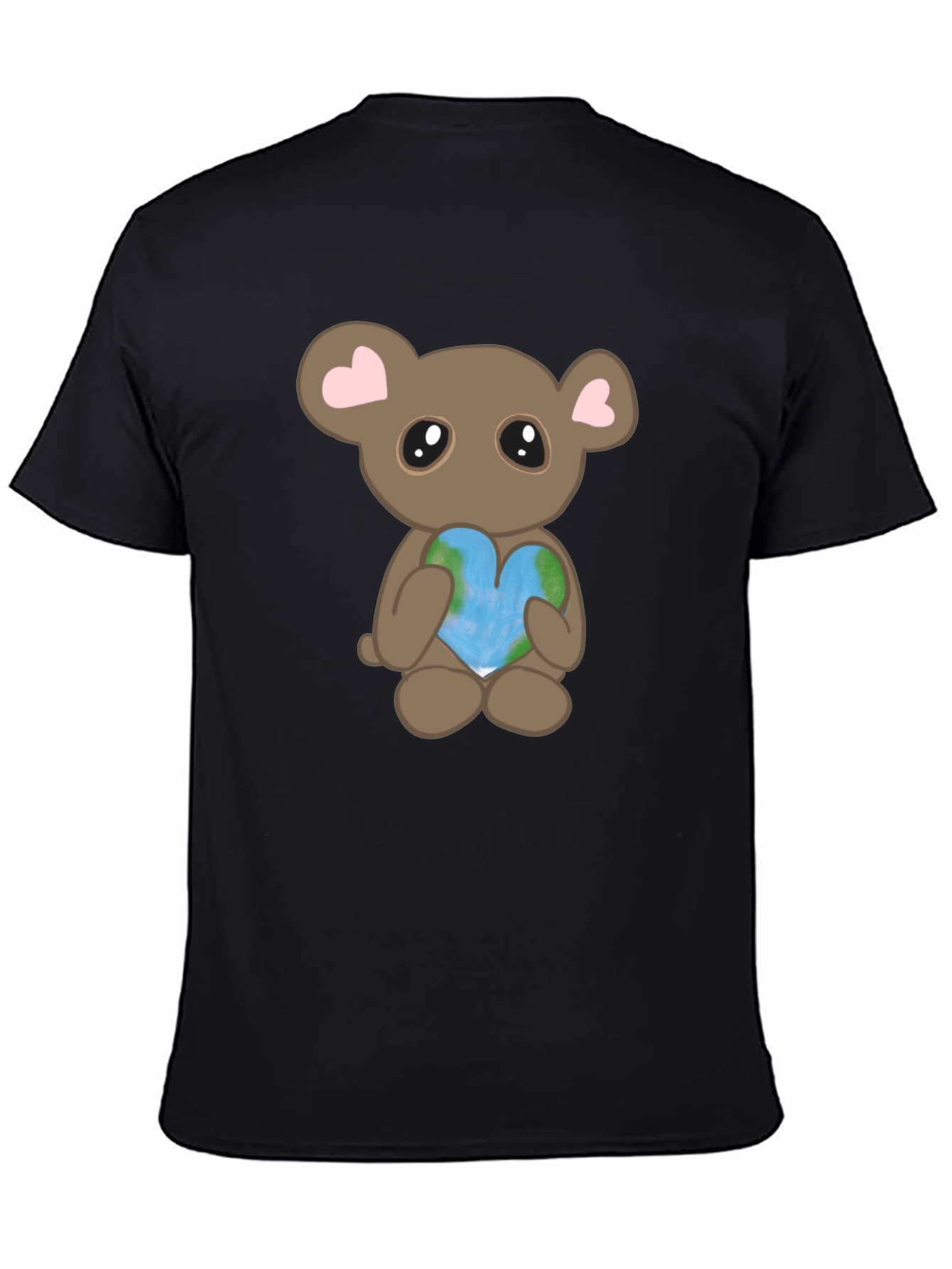 Cute Bear Holding Heart Earth Graphic T-Shirt