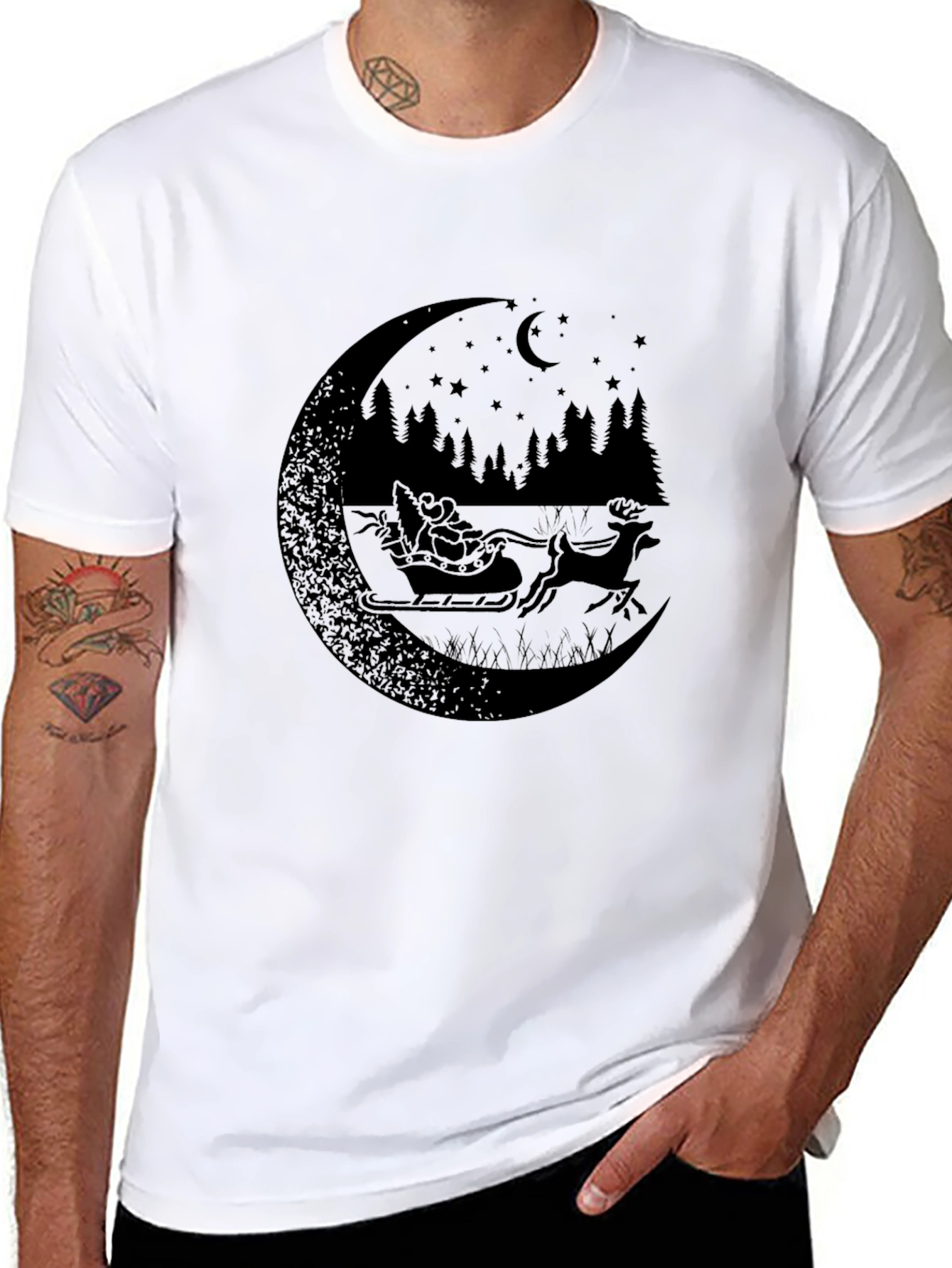 Santas Sleigh Moon Silhouette Graphic Tee
