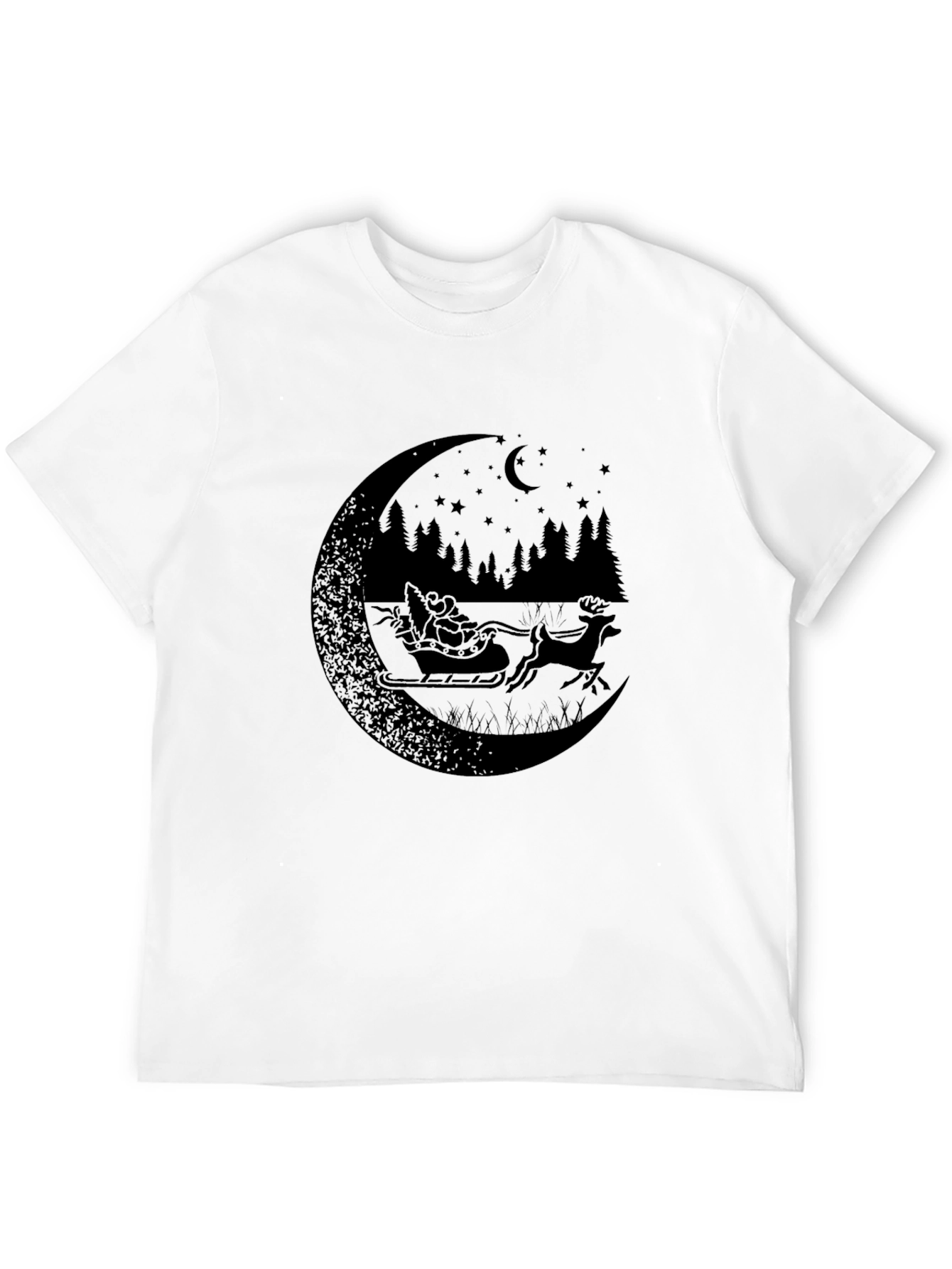 Santas Sleigh Moon Silhouette Graphic Tee