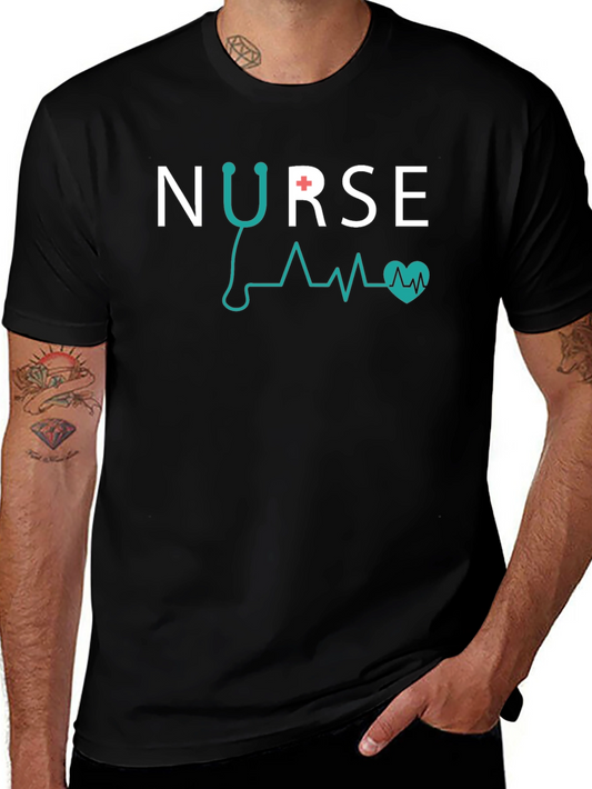 Nurse Stethoscope Heartbeat Graphic Tee - Black