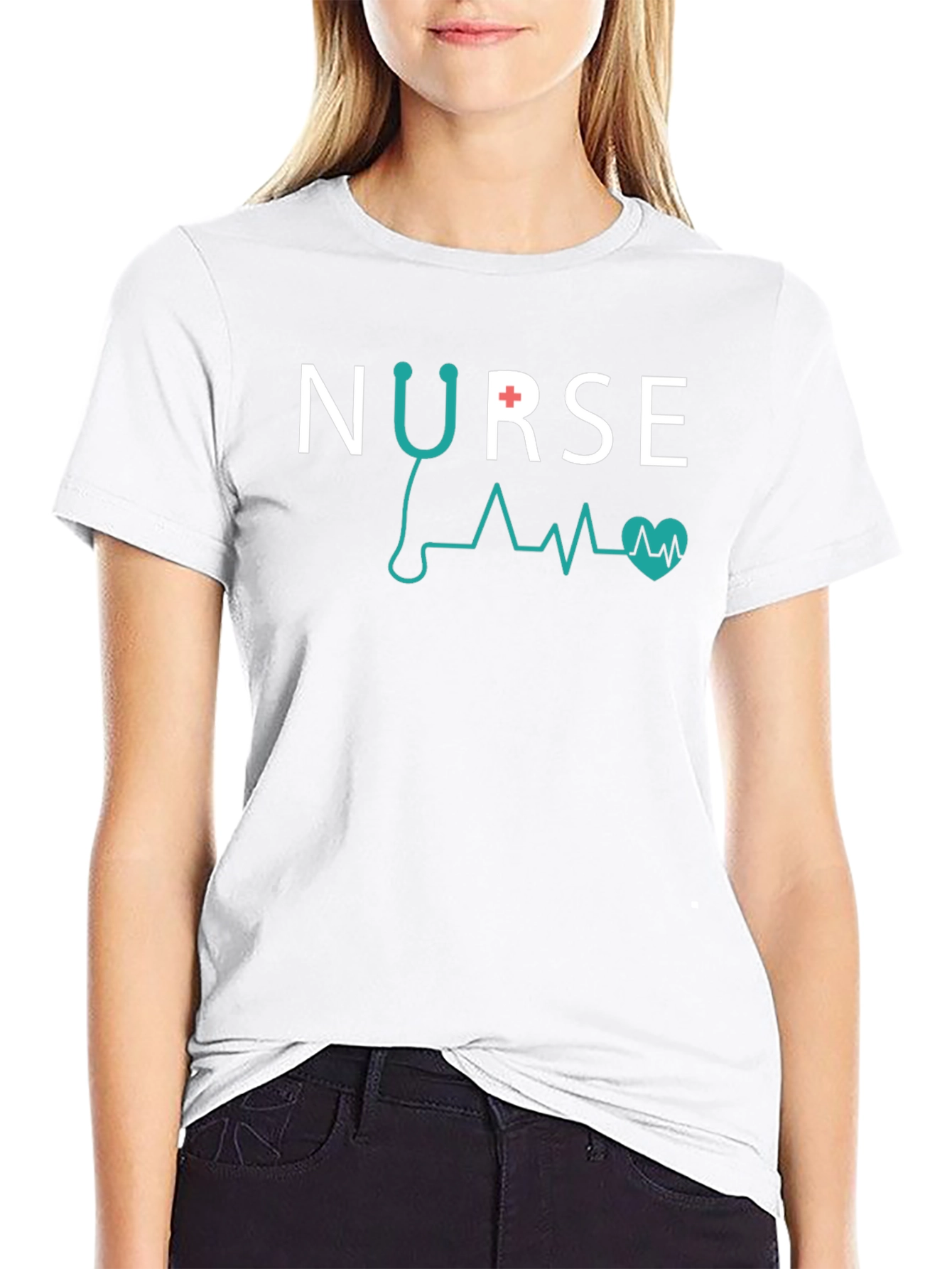 Nurse Stethoscope Heartbeat Graphic Tee - Black