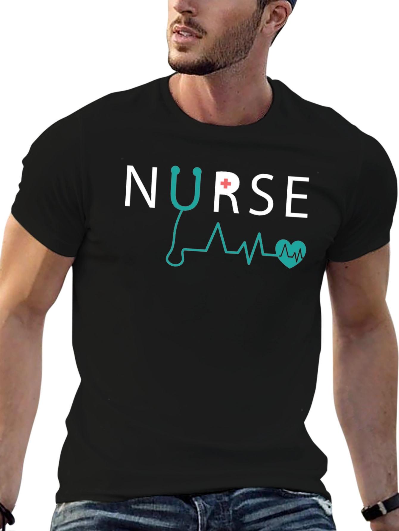 Nurse Stethoscope Heartbeat Graphic Tee - Black
