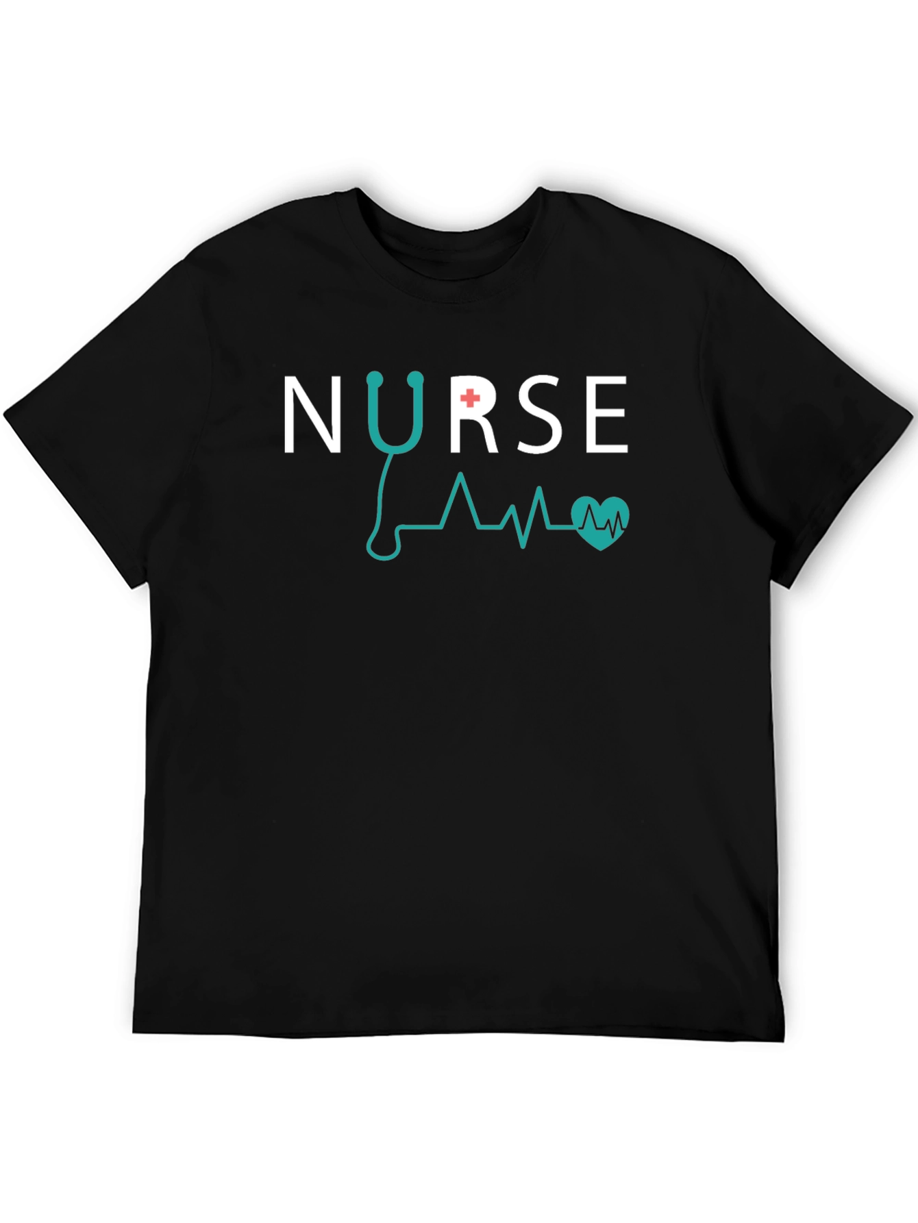 Nurse Stethoscope Heartbeat Graphic Tee - Black
