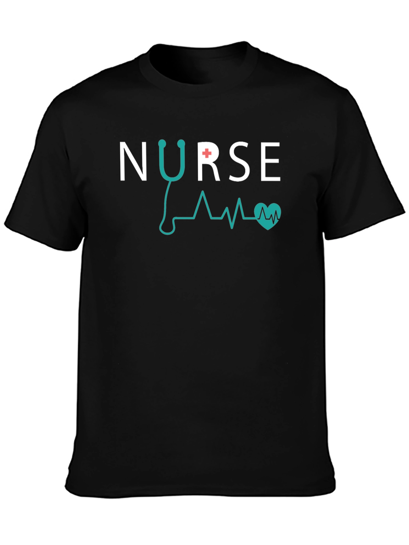 Nurse Stethoscope Heartbeat Graphic Tee - Black
