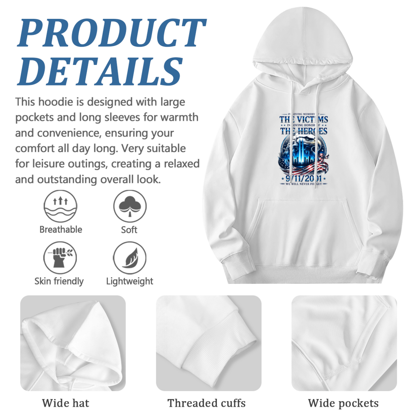 Honor Victims & Heroes 9/11 Memorial Eagle Graphic Hoodie