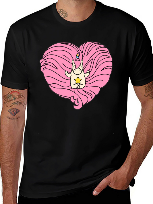 Unicorn Heart Graphic T-Shirt - Black Cotton Blend