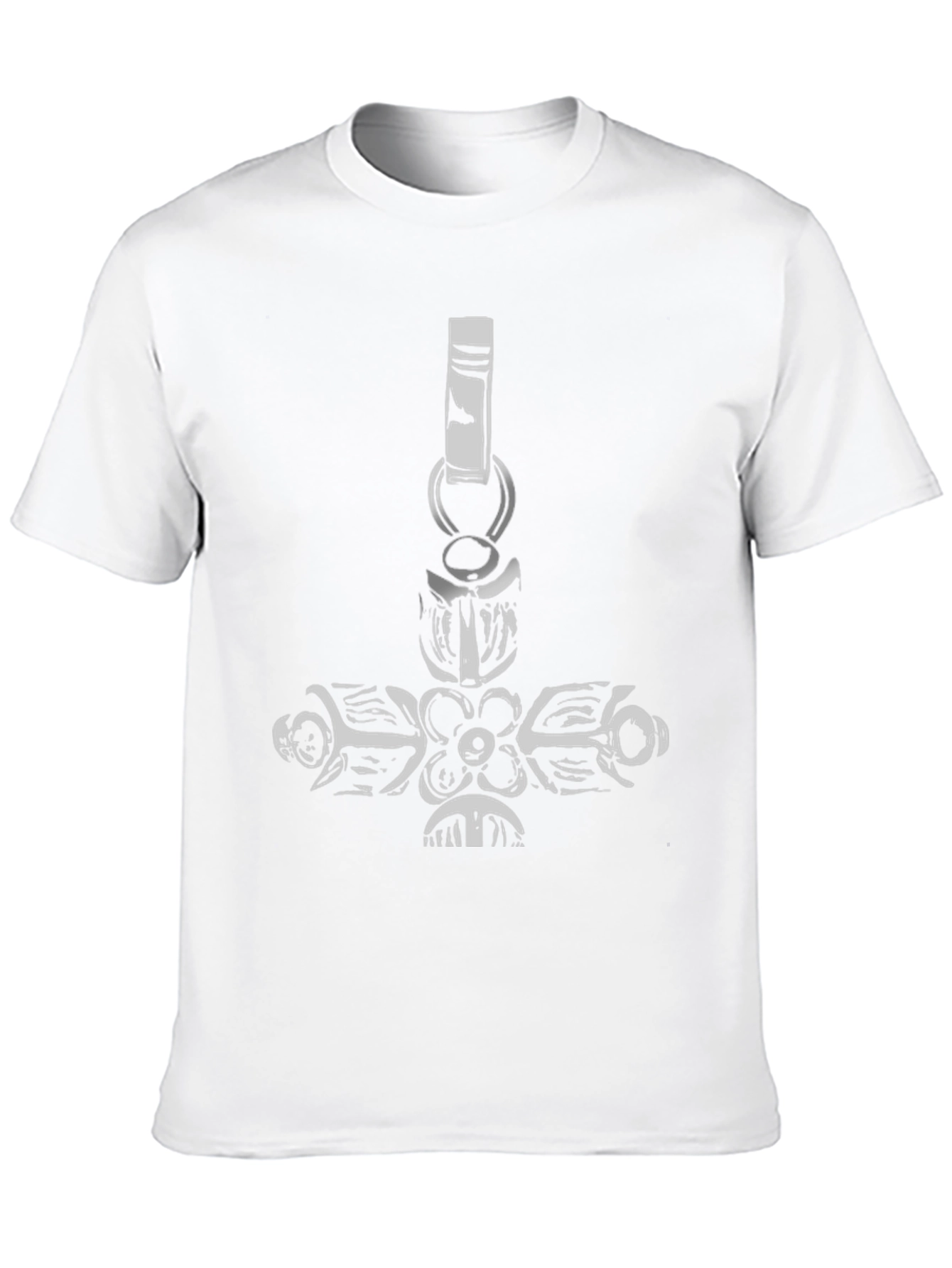 Black Tee with Ornate Cross Pendant Design