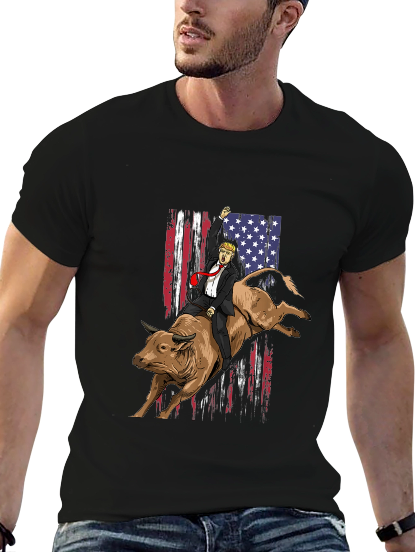 Trump Riding Bull T-Shirt - Patriotic Design