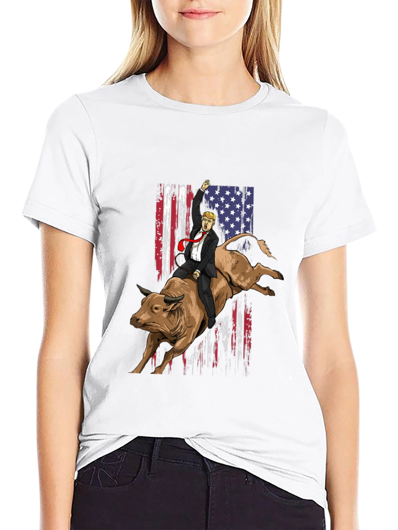 Trump Riding Bull T-Shirt - Patriotic Design