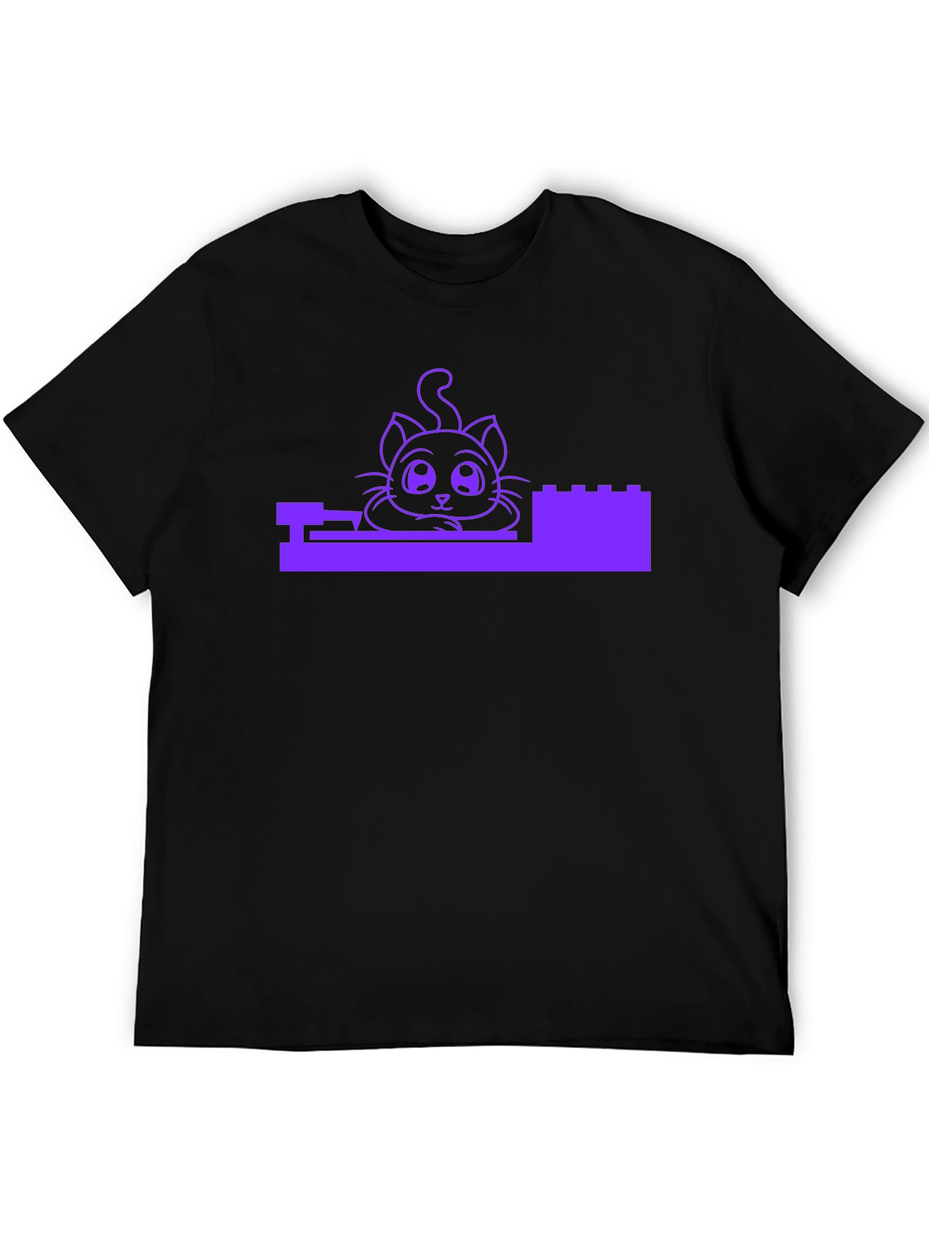 Cute Cat in Bricks Graphic Tee - Black