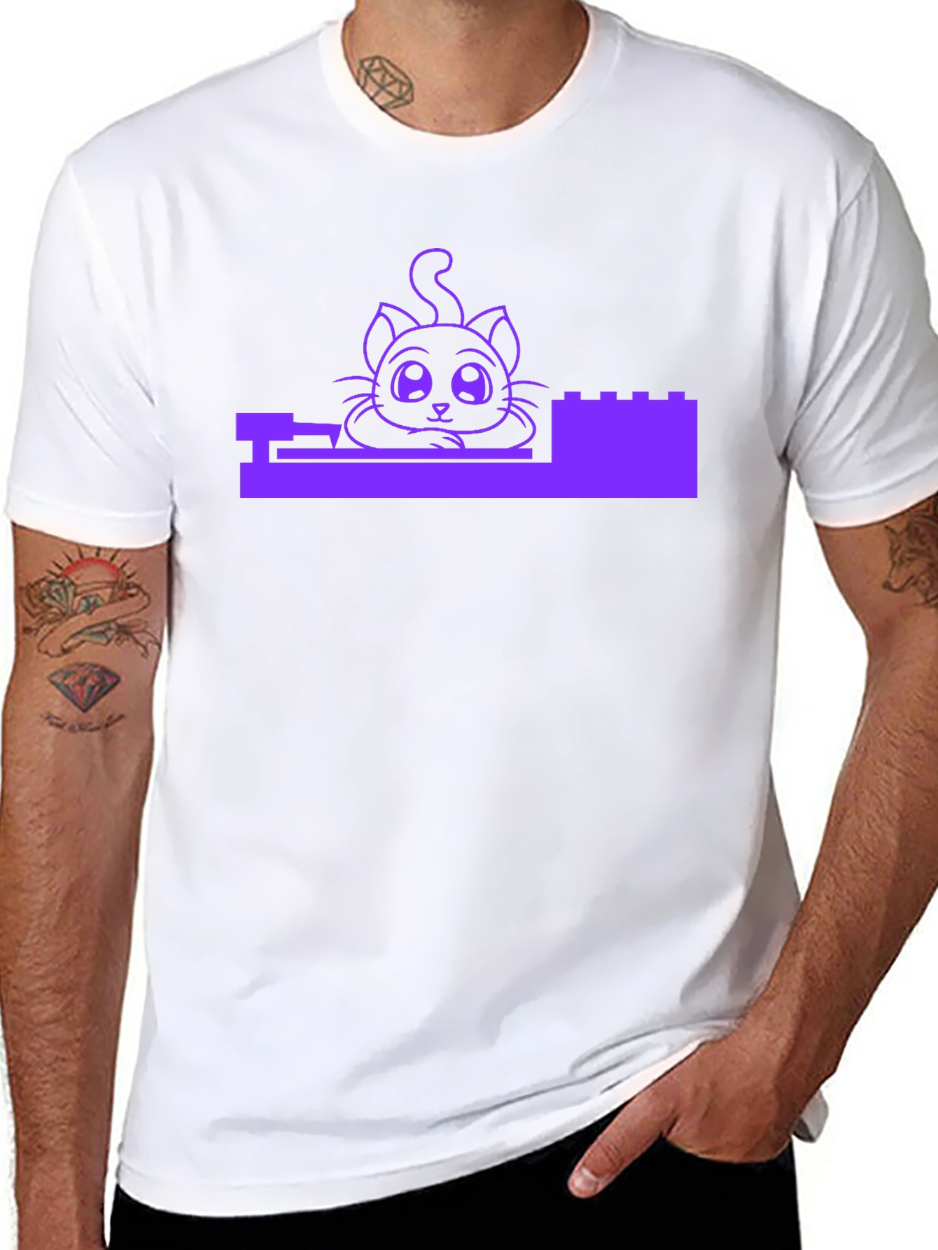 Cute Cat in Bricks Graphic Tee - Black