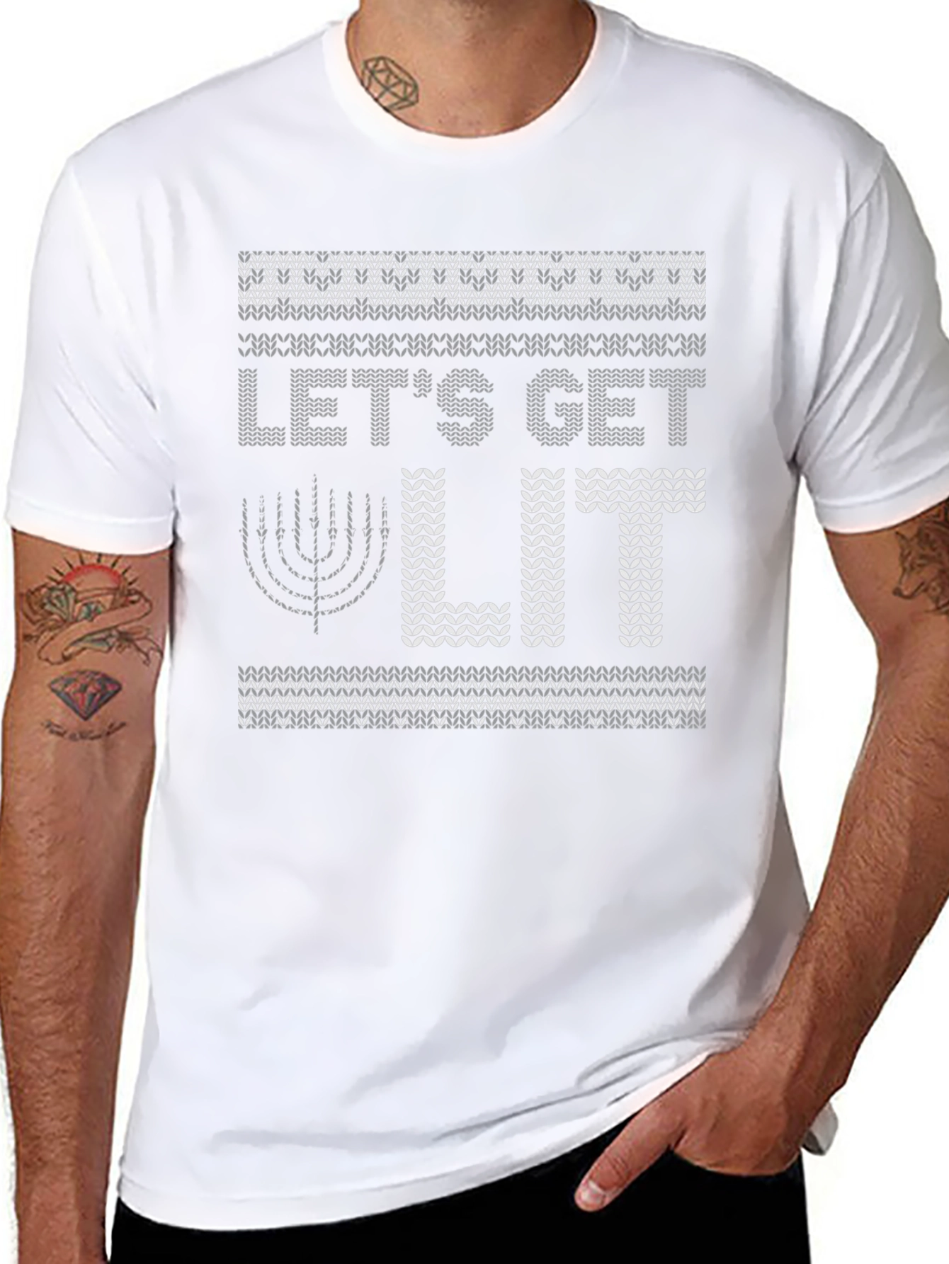 Lets Get Lit Hanukkah Sweater Style T-Shirt