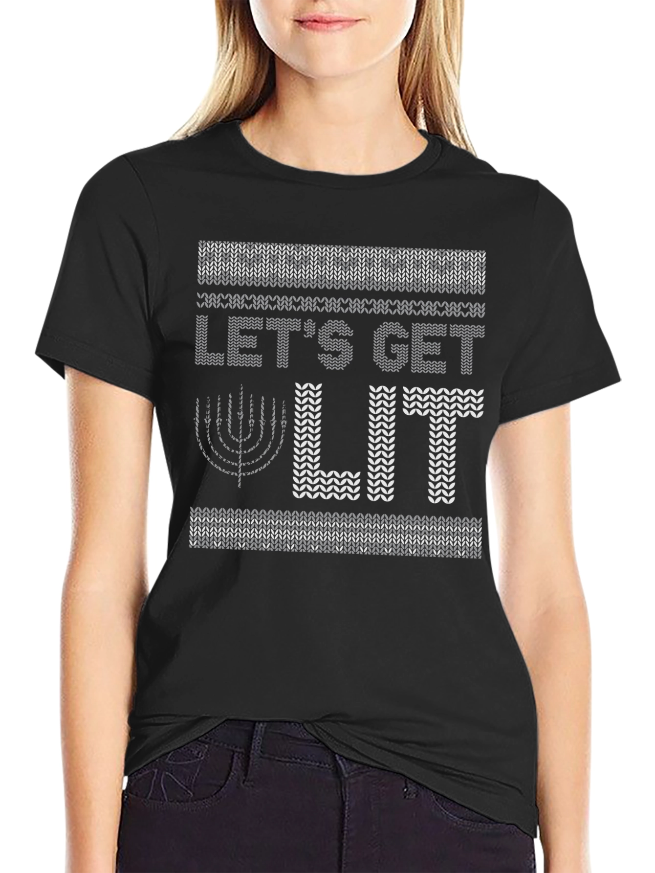 Lets Get Lit Hanukkah Sweater Style T-Shirt