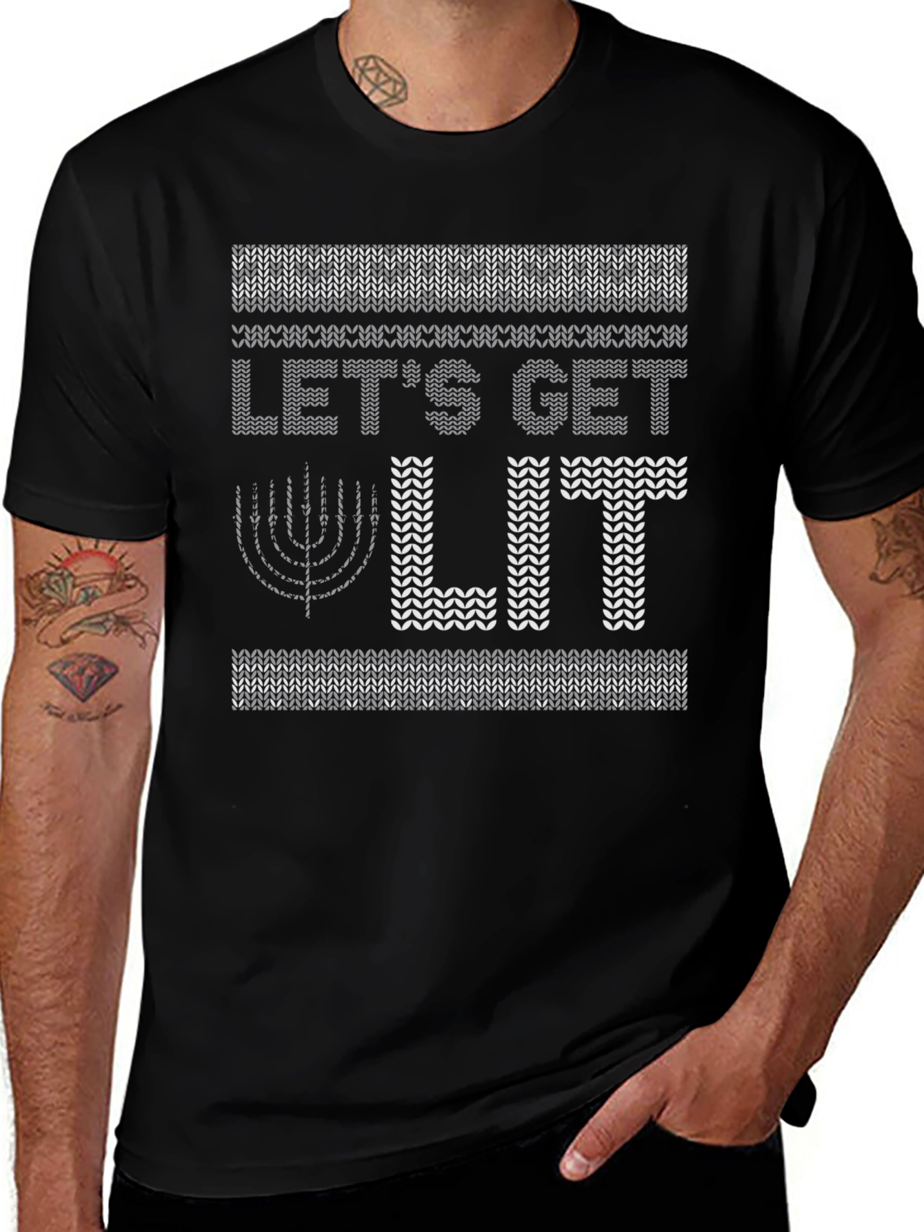 Lets Get Lit Hanukkah Sweater Style T-Shirt