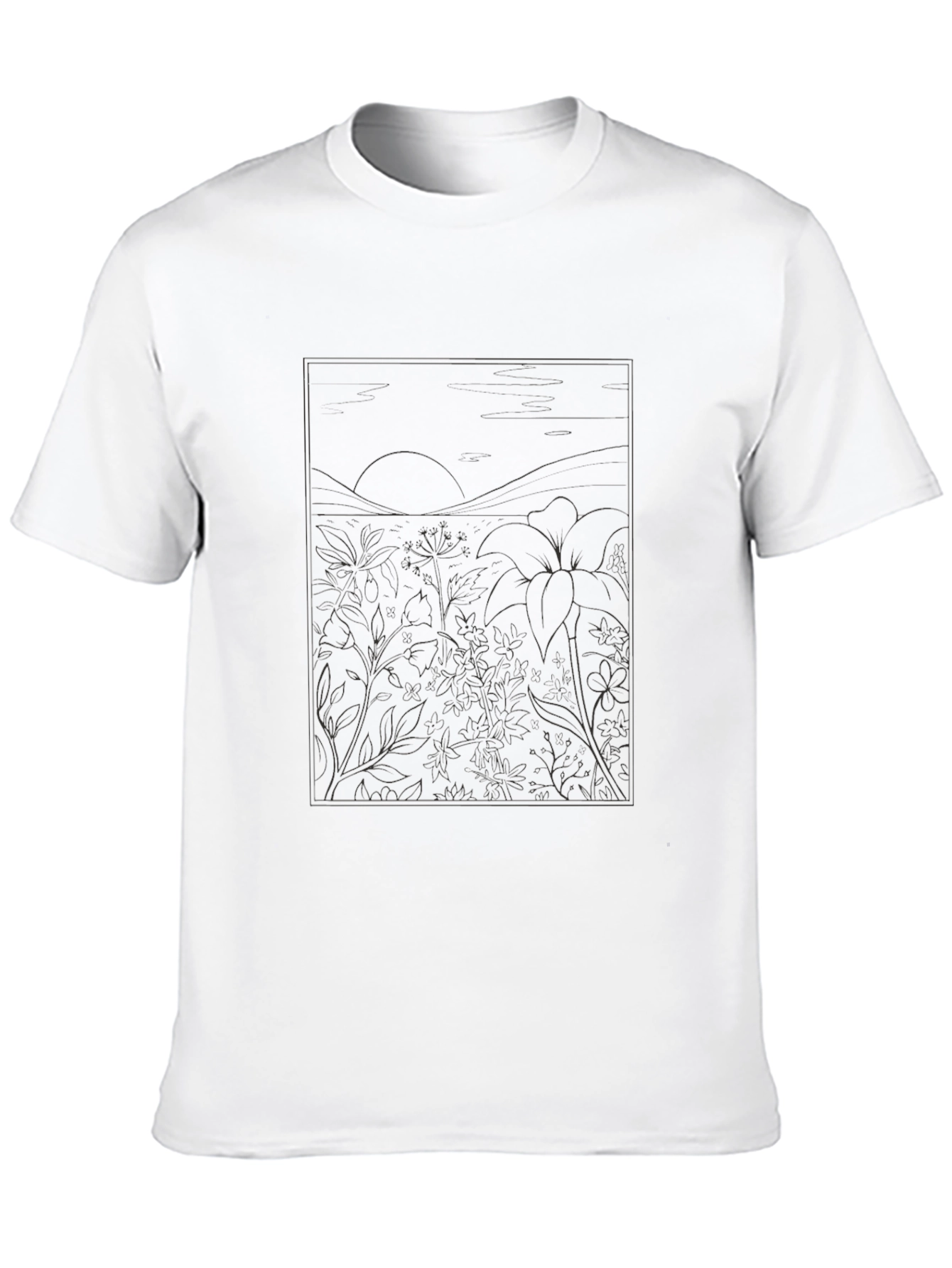 Black T-Shirt with Nature Illustration