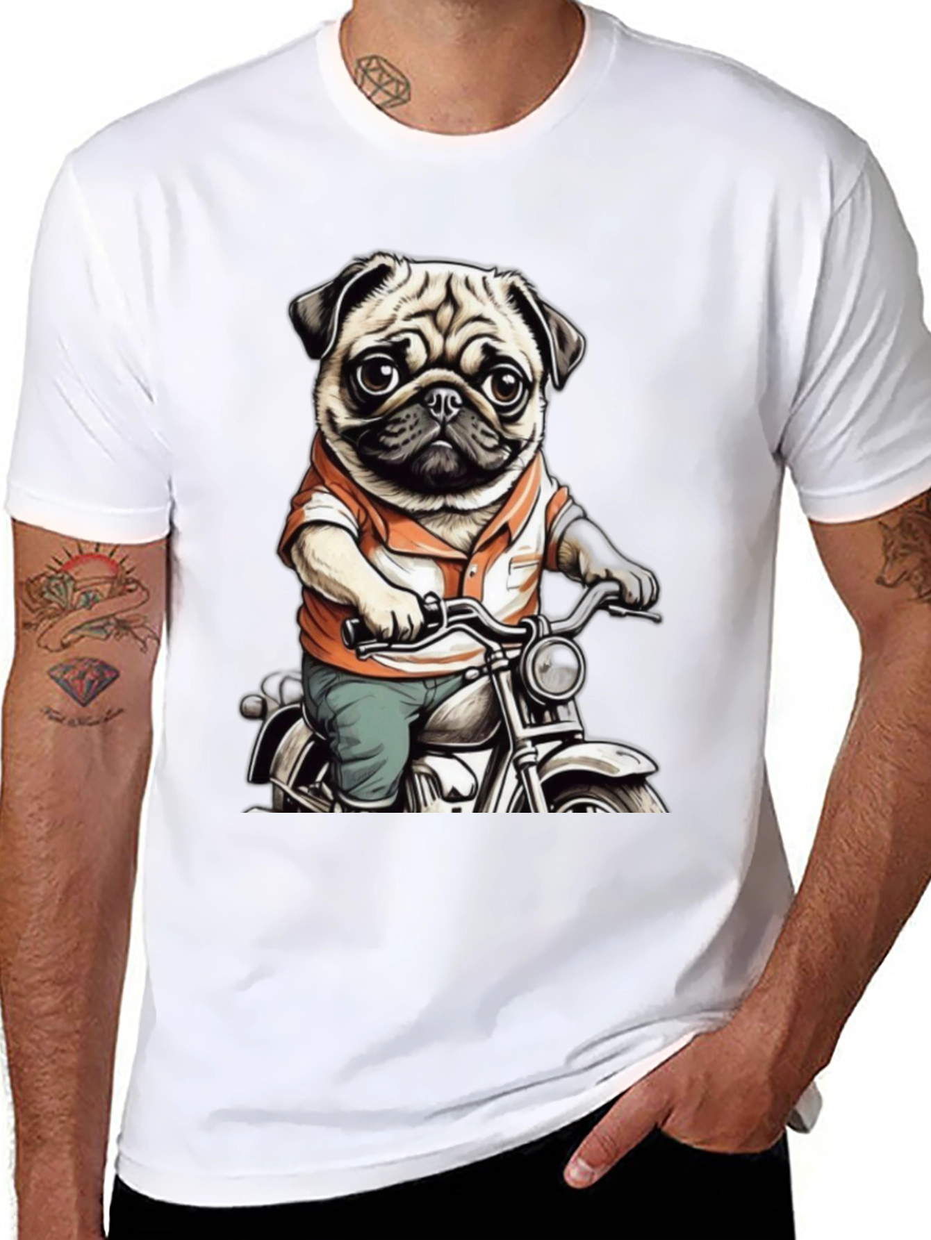 Pug on Motorcycle Graphic Tee