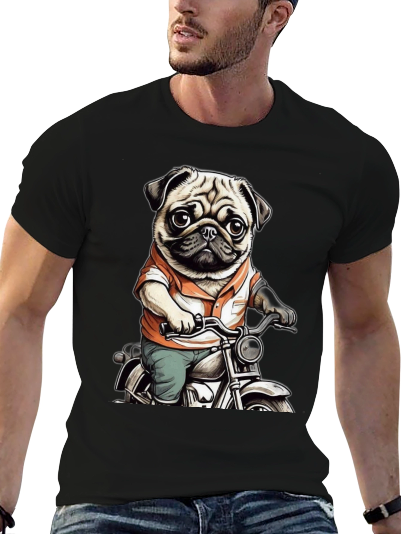 Pug on Motorcycle Graphic Tee