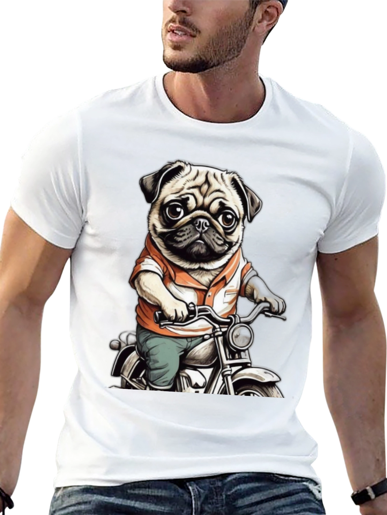 Pug on Motorcycle Graphic Tee