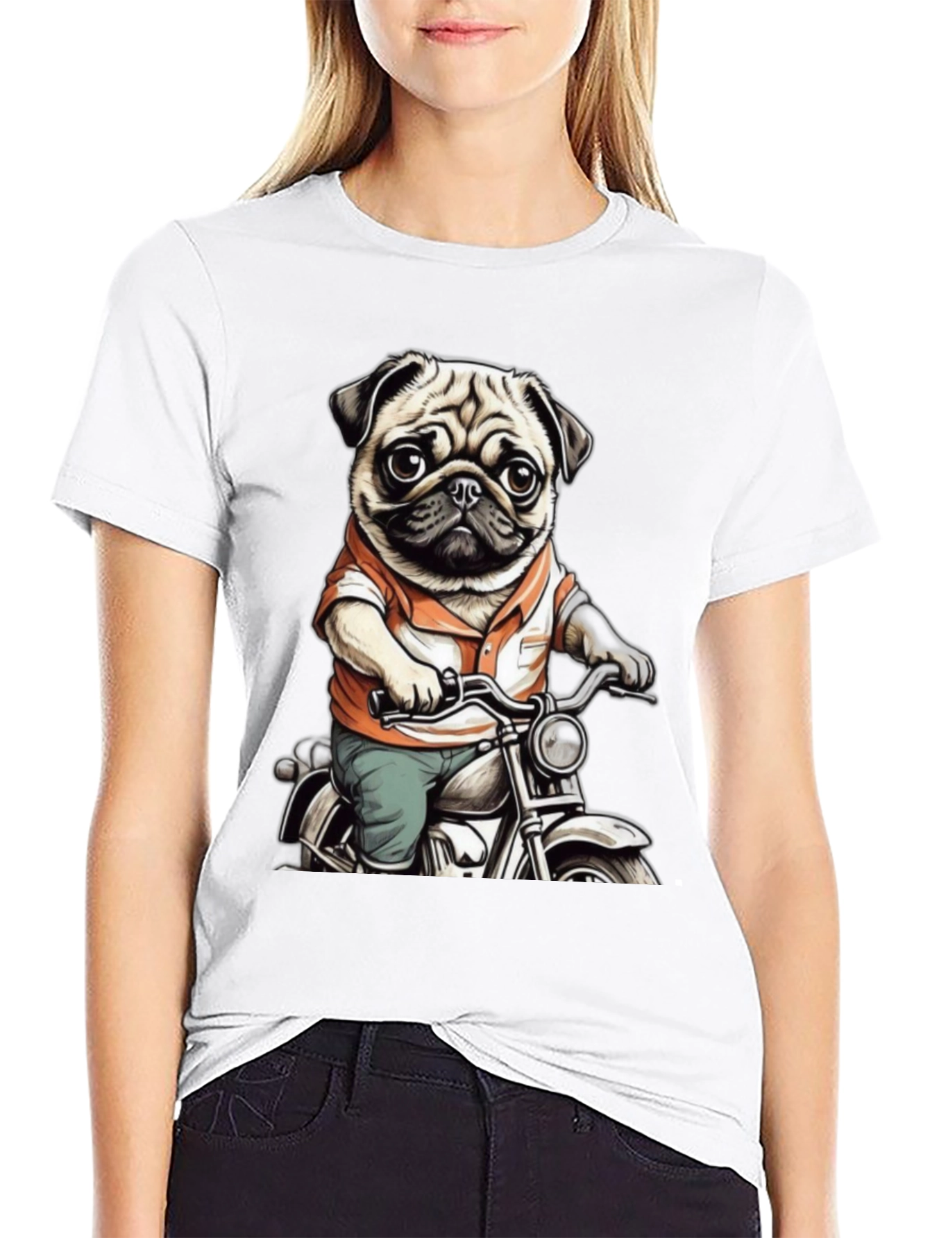 Pug on Motorcycle Graphic Tee