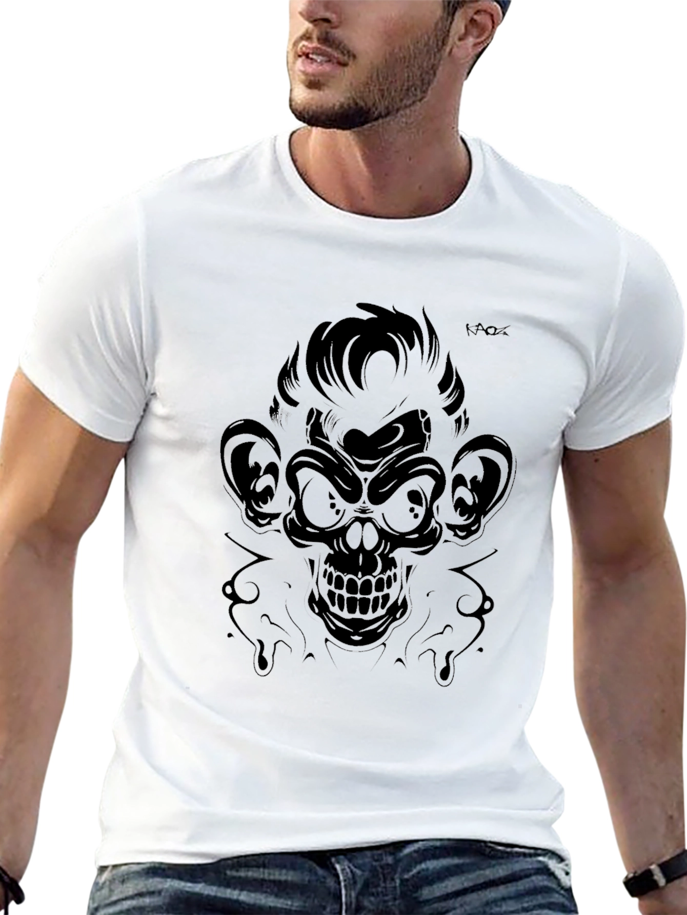 Mens Black Monkey Skull Graphic Tee