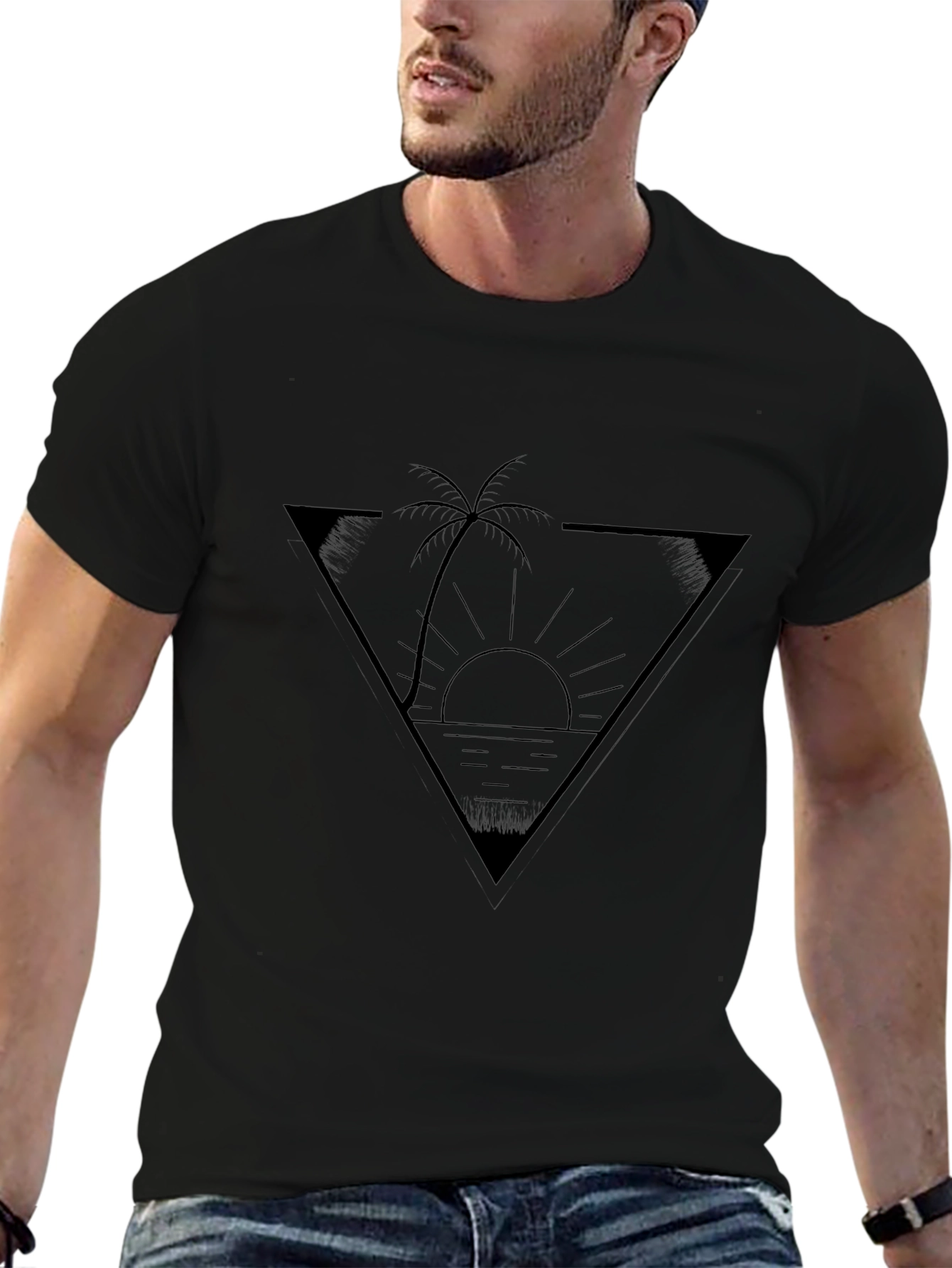 Black Triangle Palm Sunset Graphic Tee