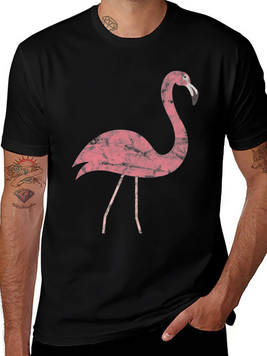 Vintage Flamingo Graphic Tee - Black Cotton T-Shirt