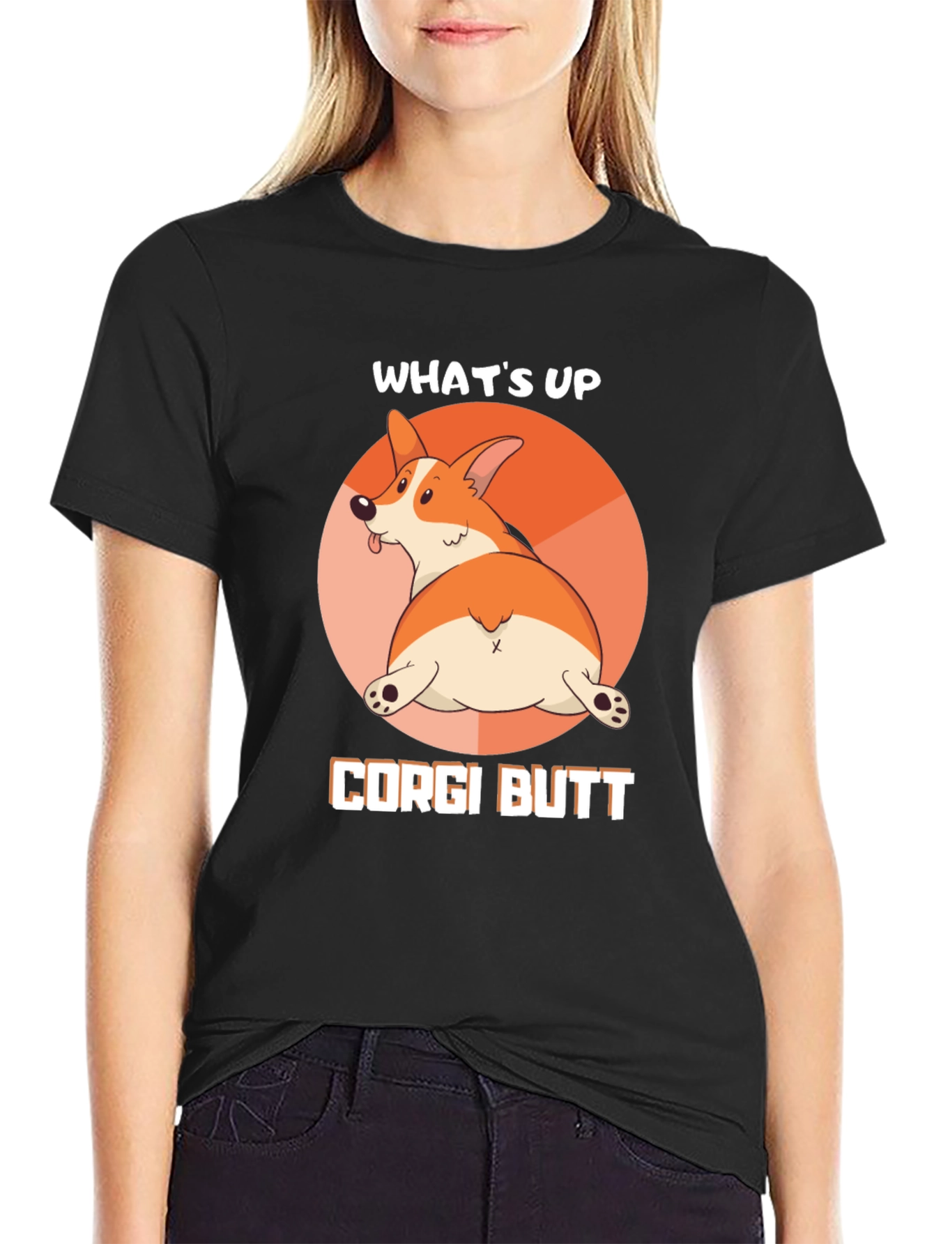 Whats Up Corgi Butt Black T-Shirt