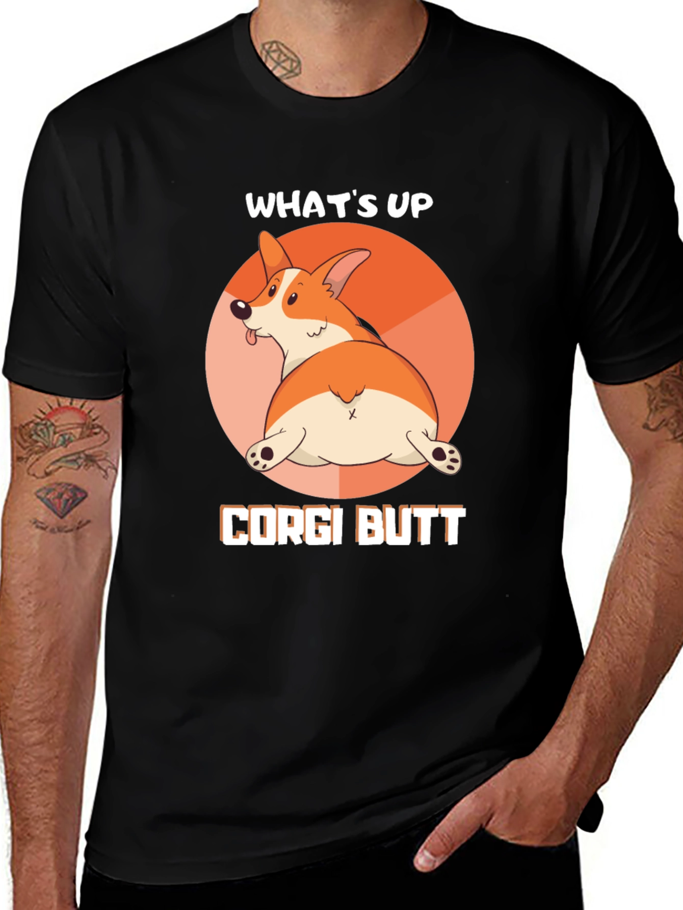 Whats Up Corgi Butt Black T-Shirt