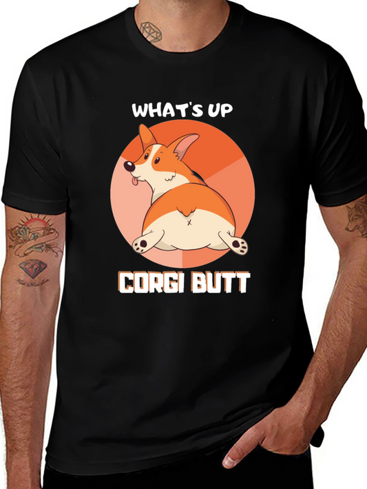 Whats Up Corgi Butt Black T-Shirt