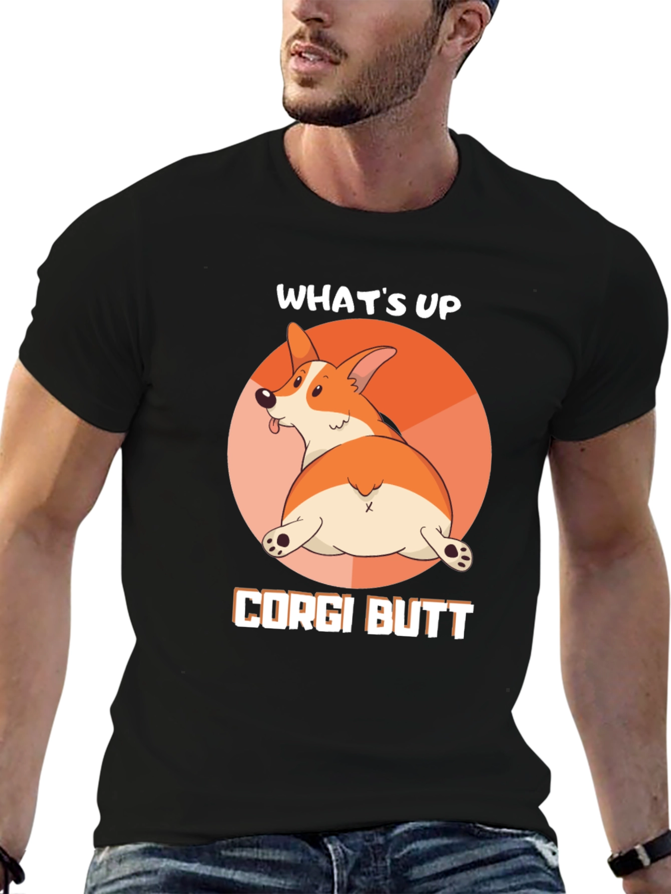 Whats Up Corgi Butt Black T-Shirt