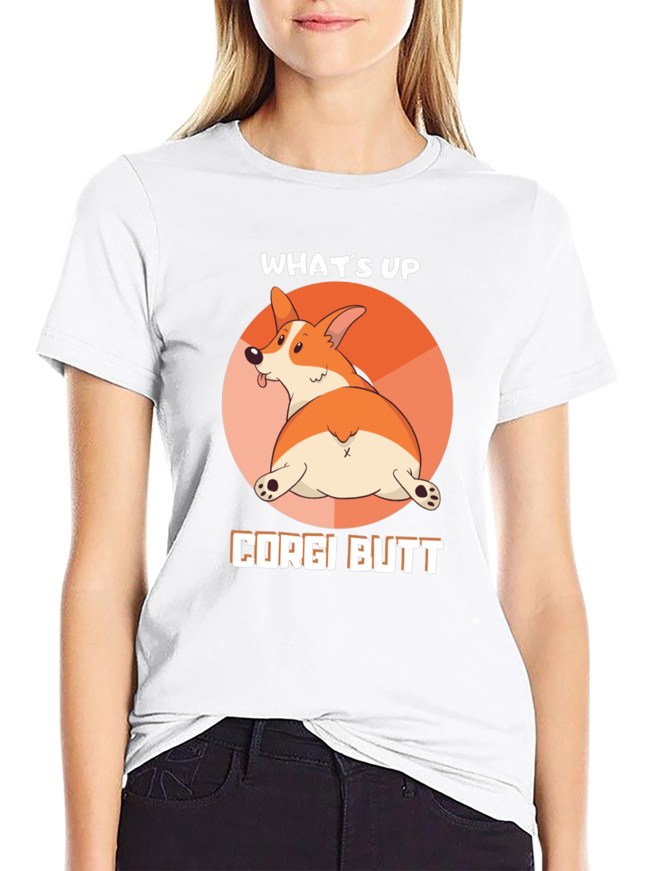 Whats Up Corgi Butt Black T-Shirt