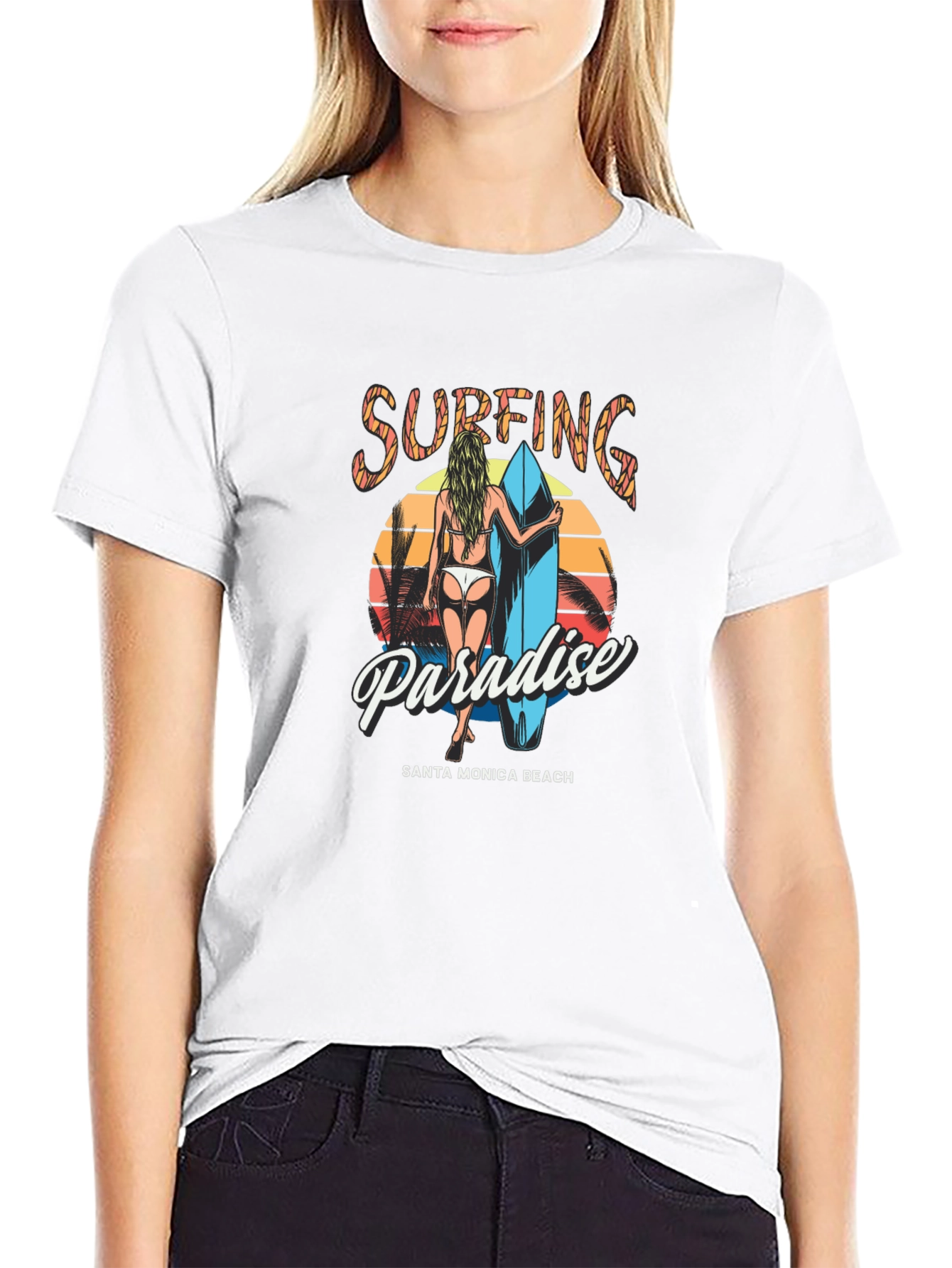 Surfing Paradise Graphic Tee - Santa Monica Beach