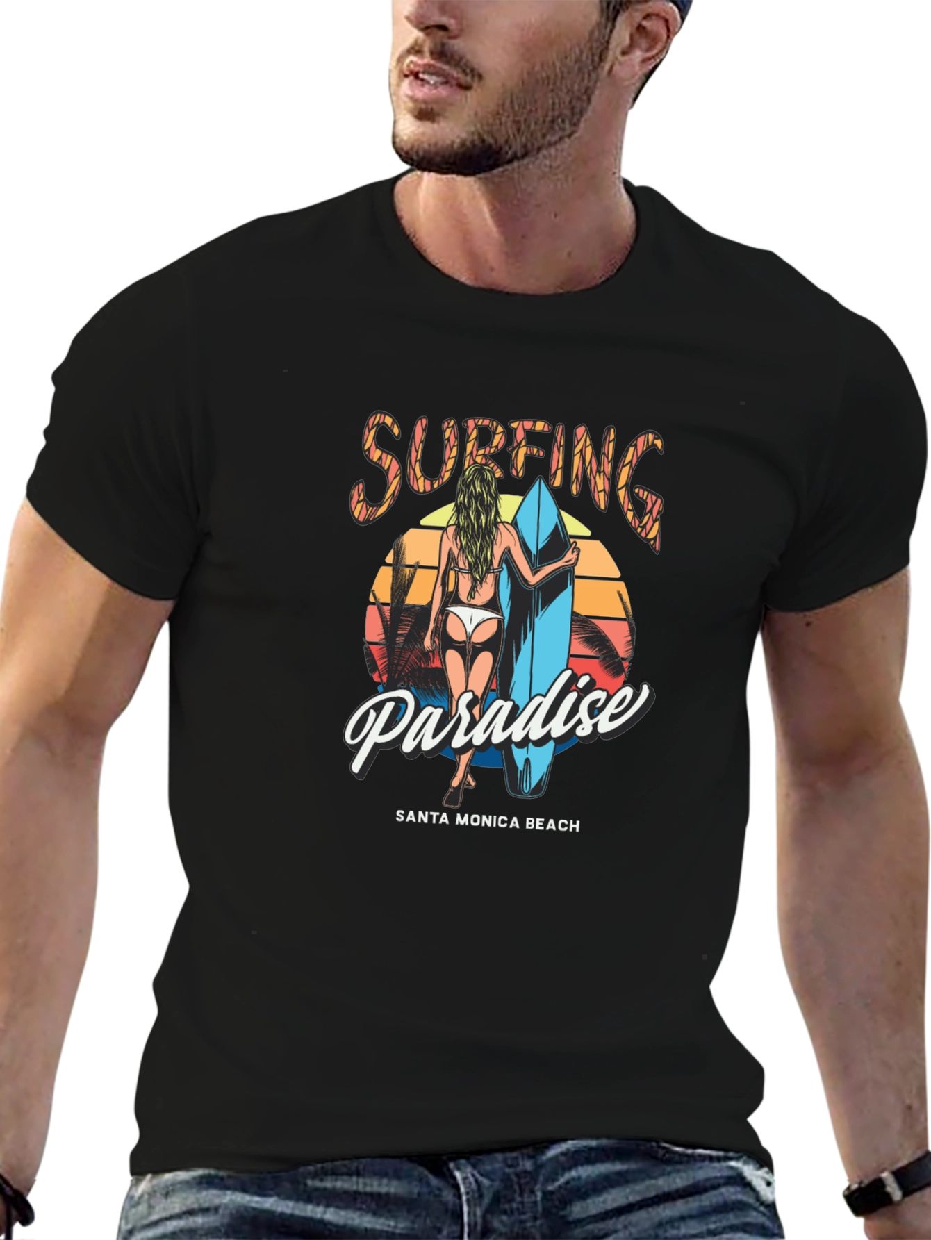 Surfing Paradise Graphic Tee - Santa Monica Beach