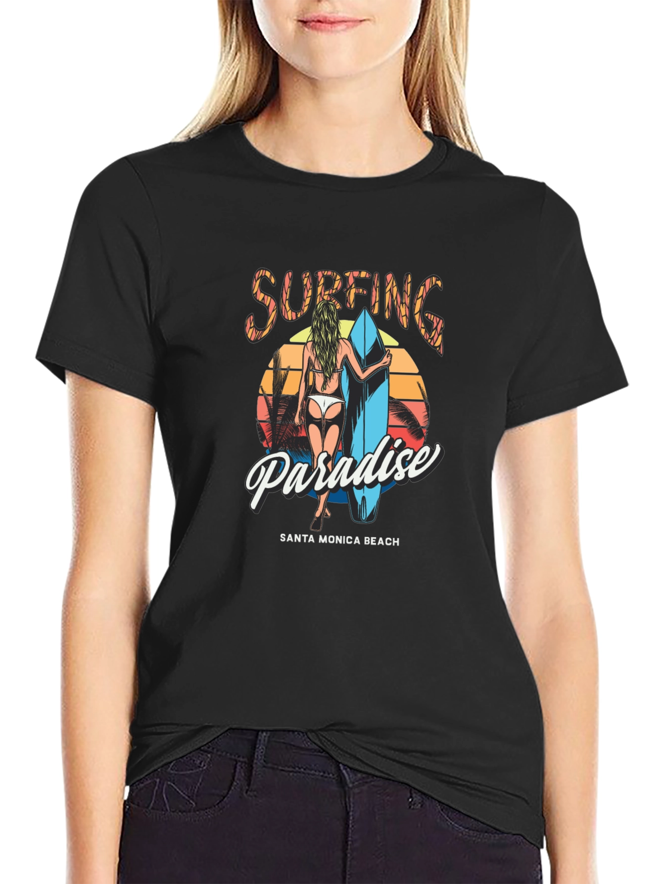 Surfing Paradise Graphic Tee - Santa Monica Beach