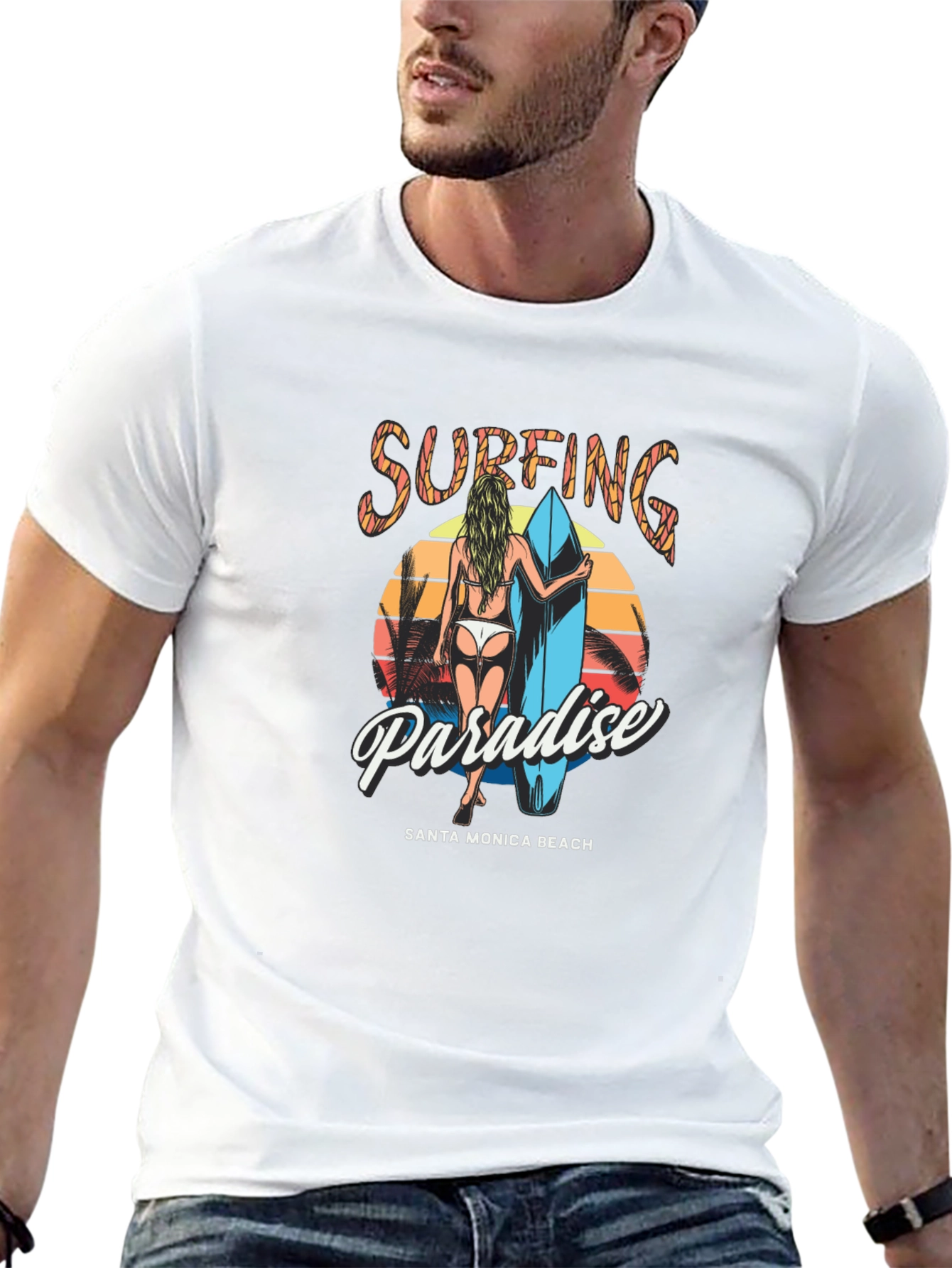 Surfing Paradise Graphic Tee - Santa Monica Beach
