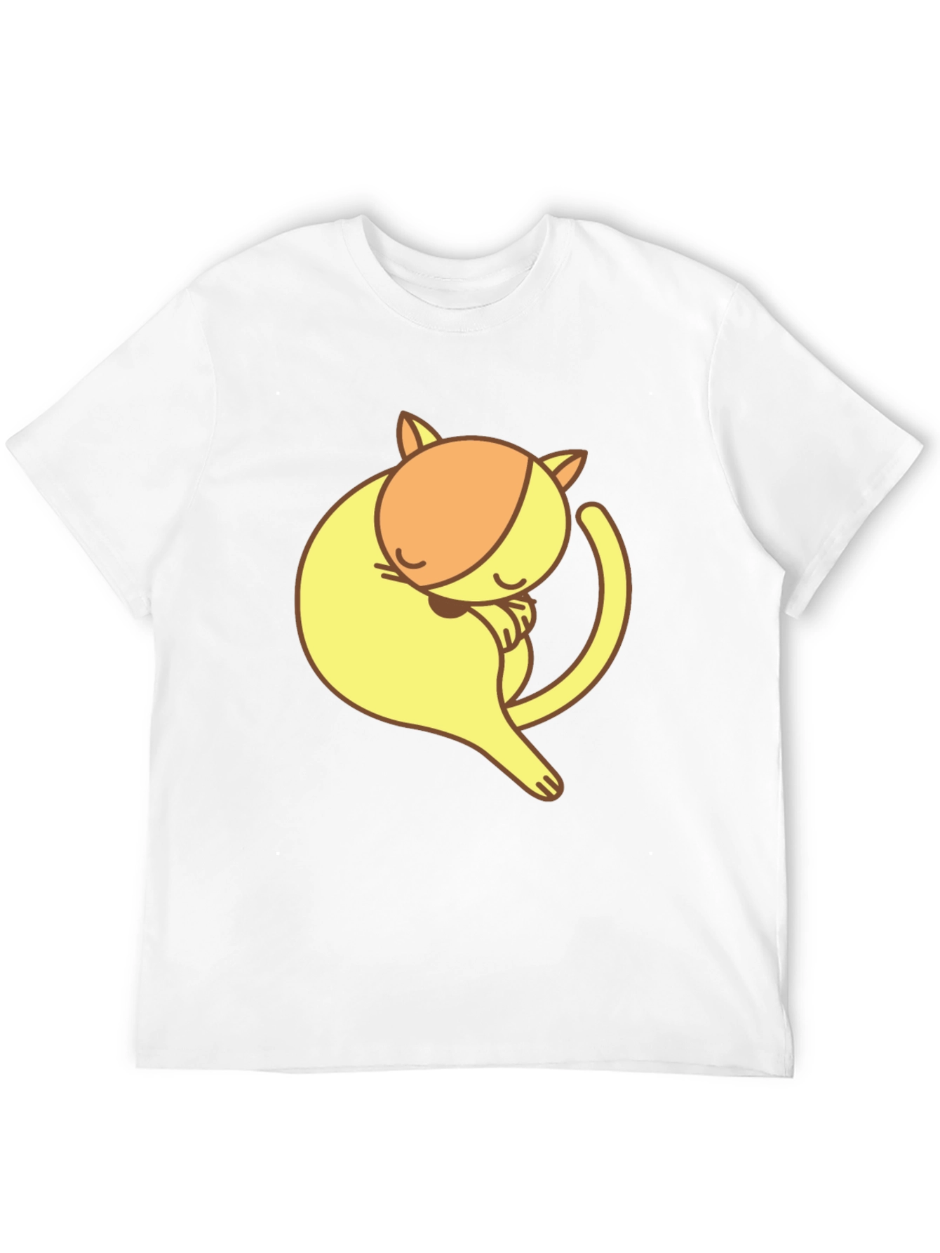 Cute Sleeping Cat Graphic Tee - Black Cotton T-Shirt