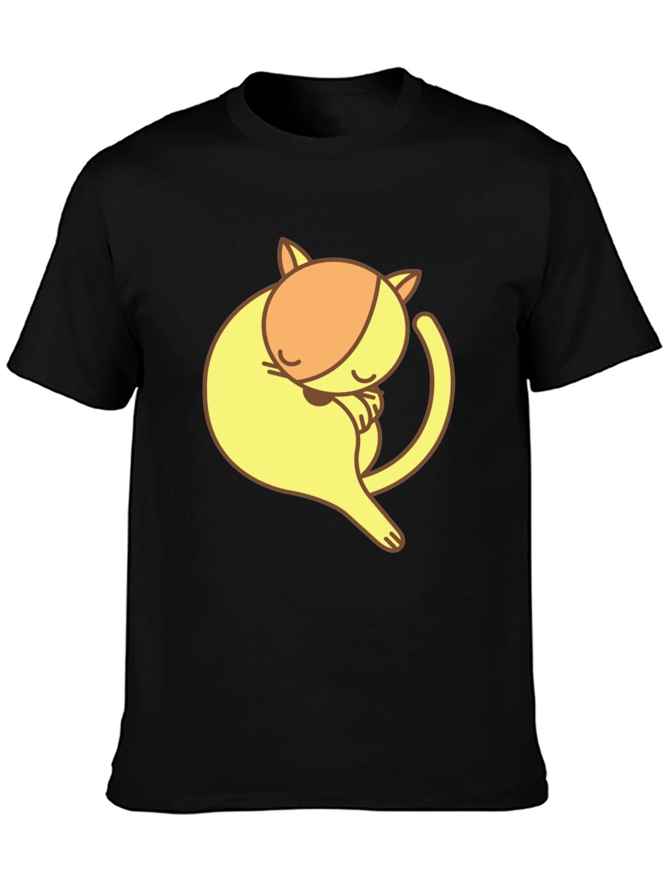 Cute Sleeping Cat Graphic Tee - Black Cotton T-Shirt