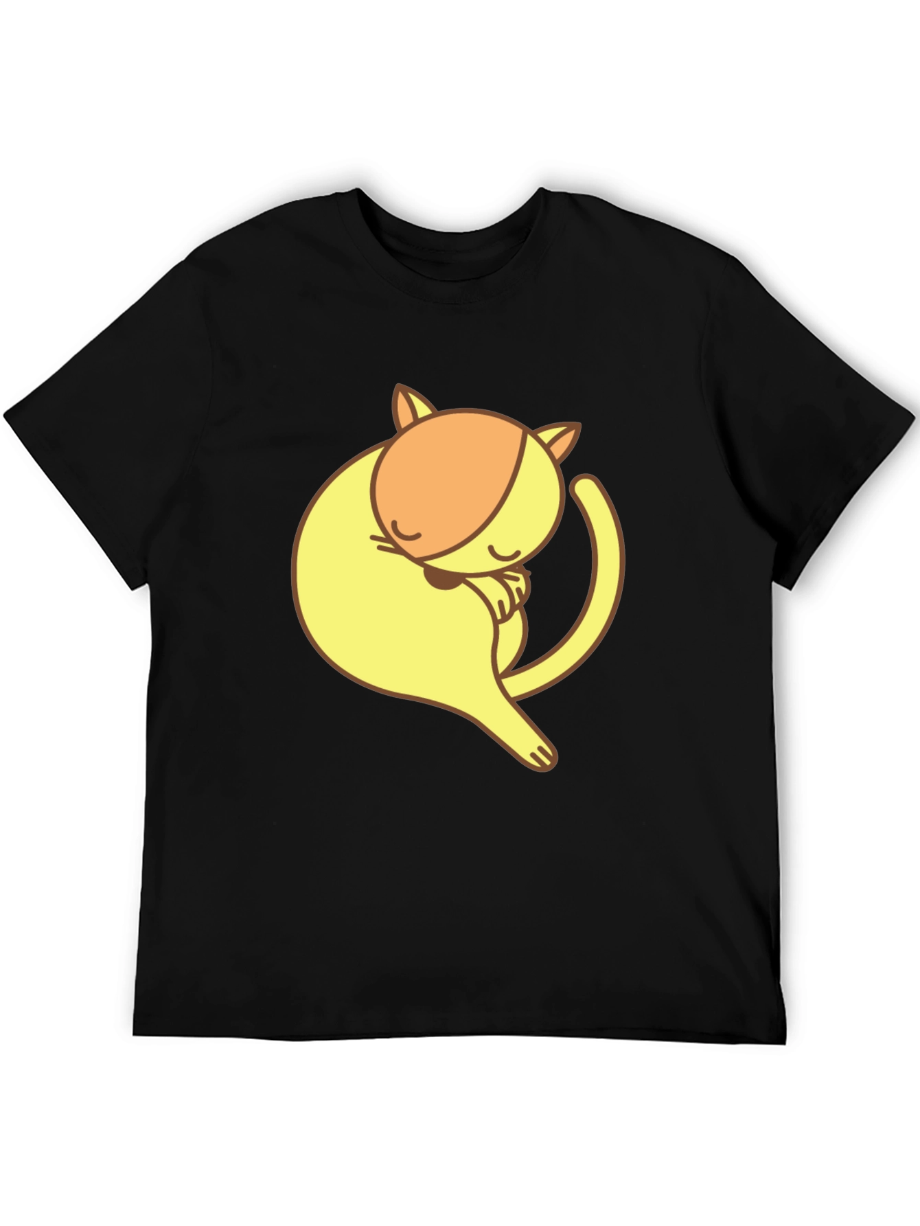 Cute Sleeping Cat Graphic Tee - Black Cotton T-Shirt