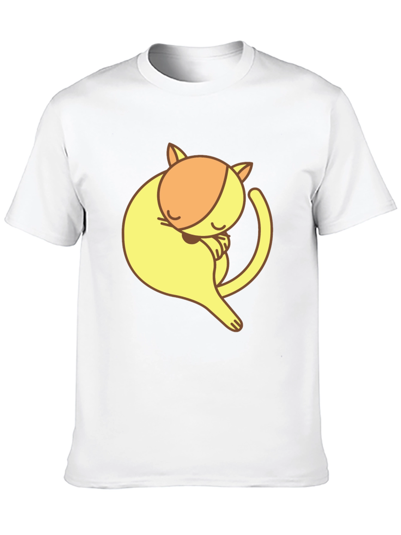 Cute Sleeping Cat Graphic Tee - Black Cotton T-Shirt