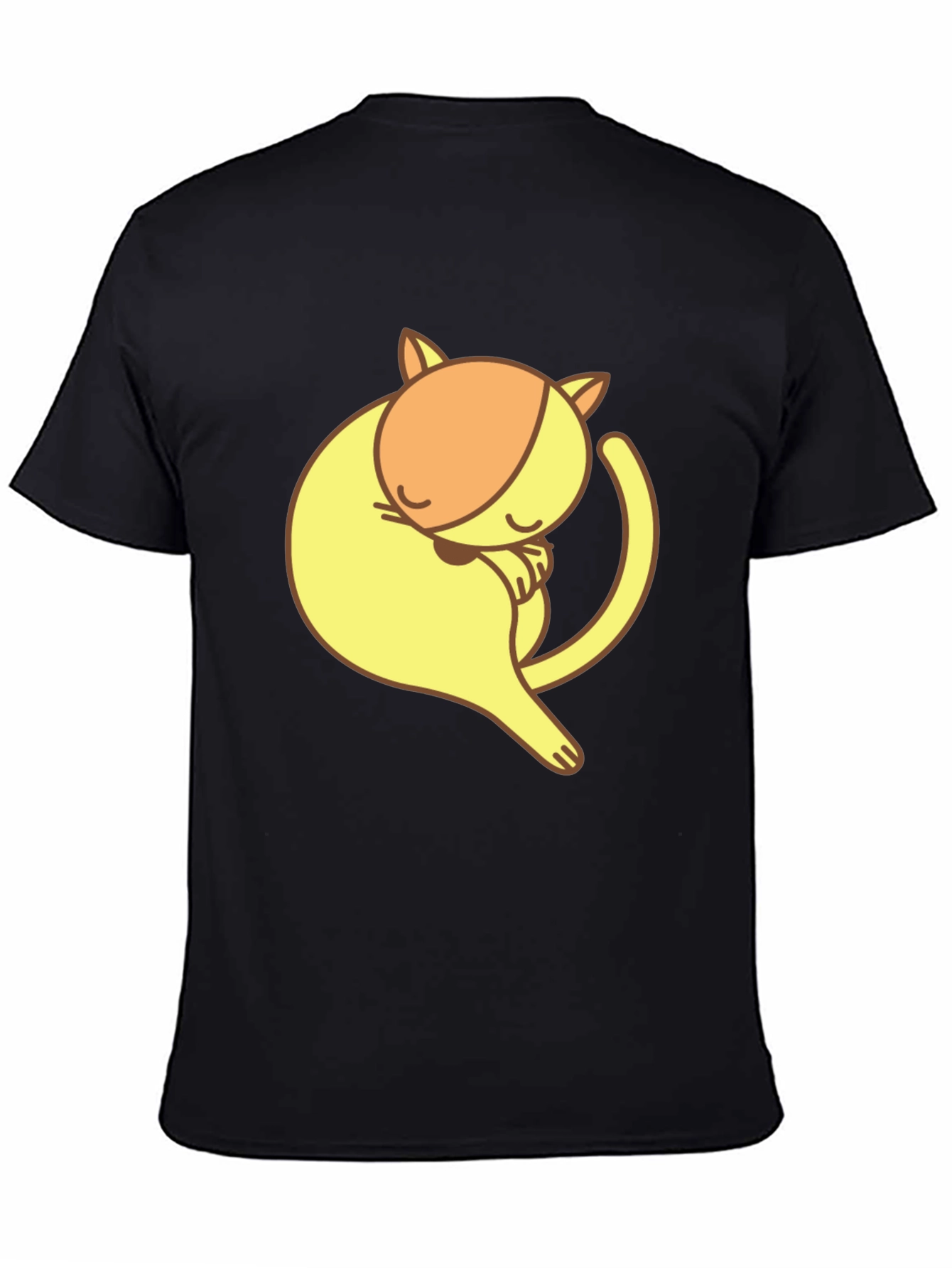 Cute Sleeping Cat Graphic Tee - Black Cotton T-Shirt