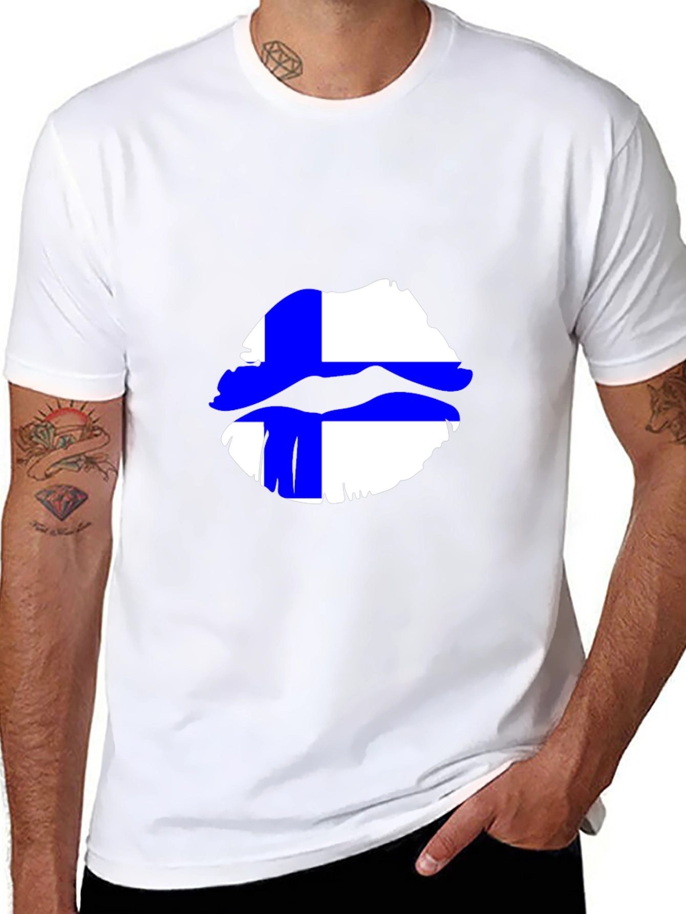 Finnish Flag Lips Graphic Black T-Shirt