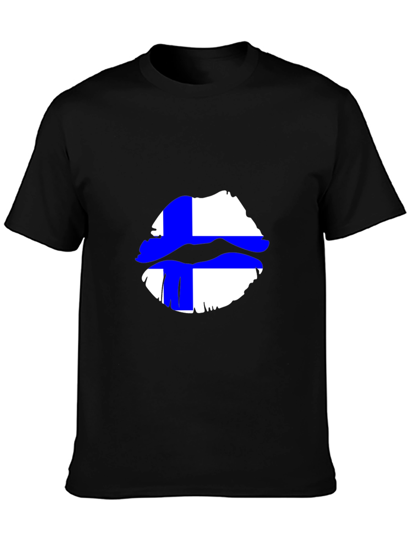 Finnish Flag Lips Graphic Black T-Shirt