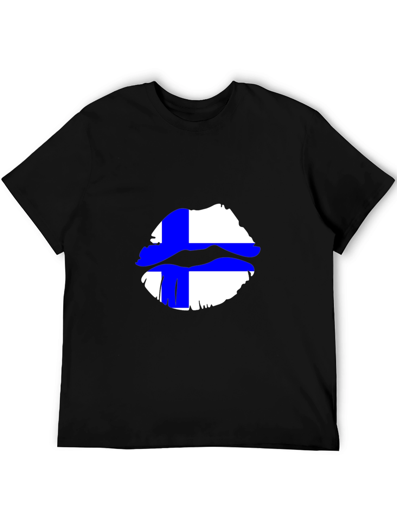 Finnish Flag Lips Graphic Black T-Shirt