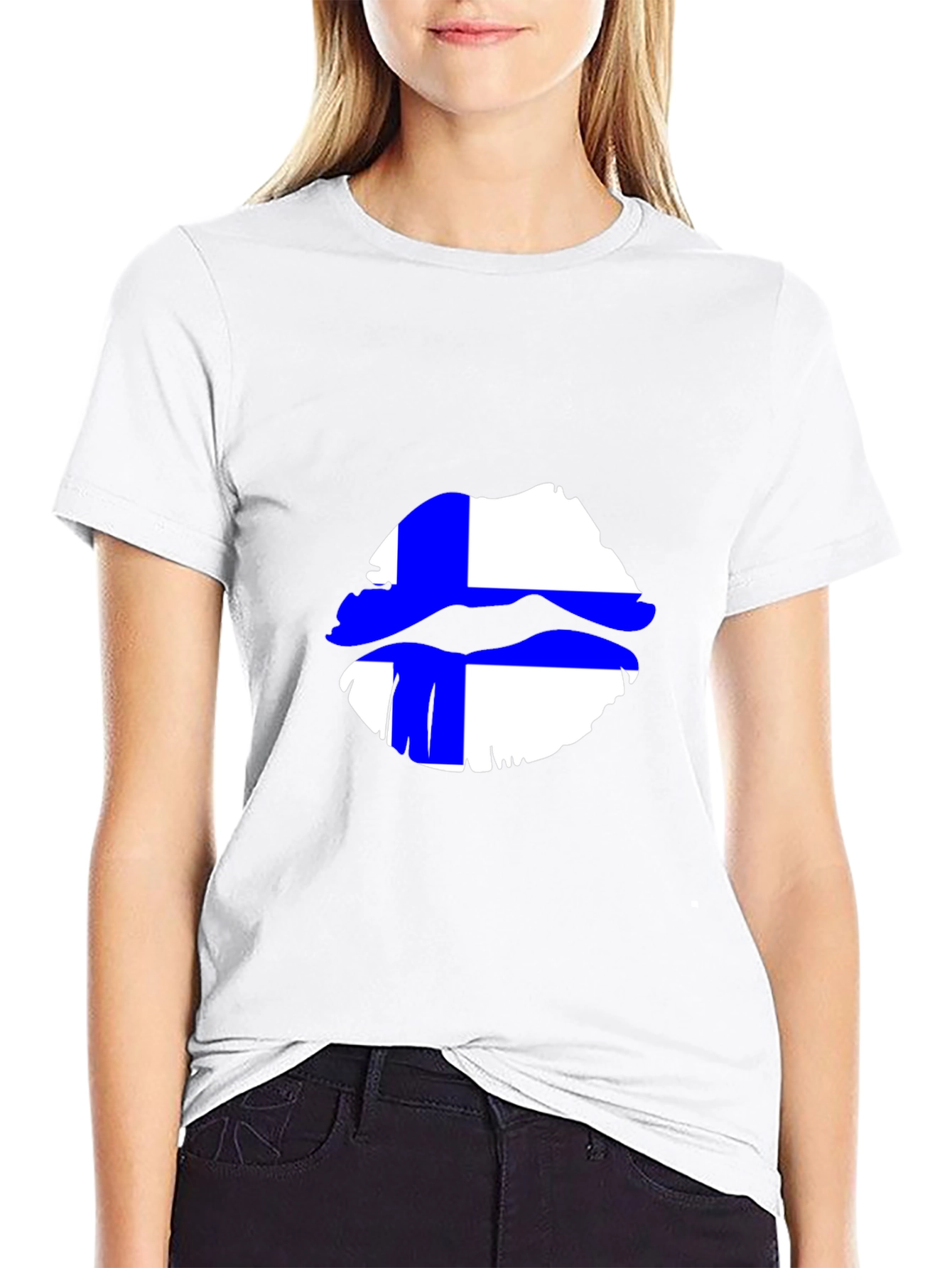 Finnish Flag Lips Graphic Black T-Shirt