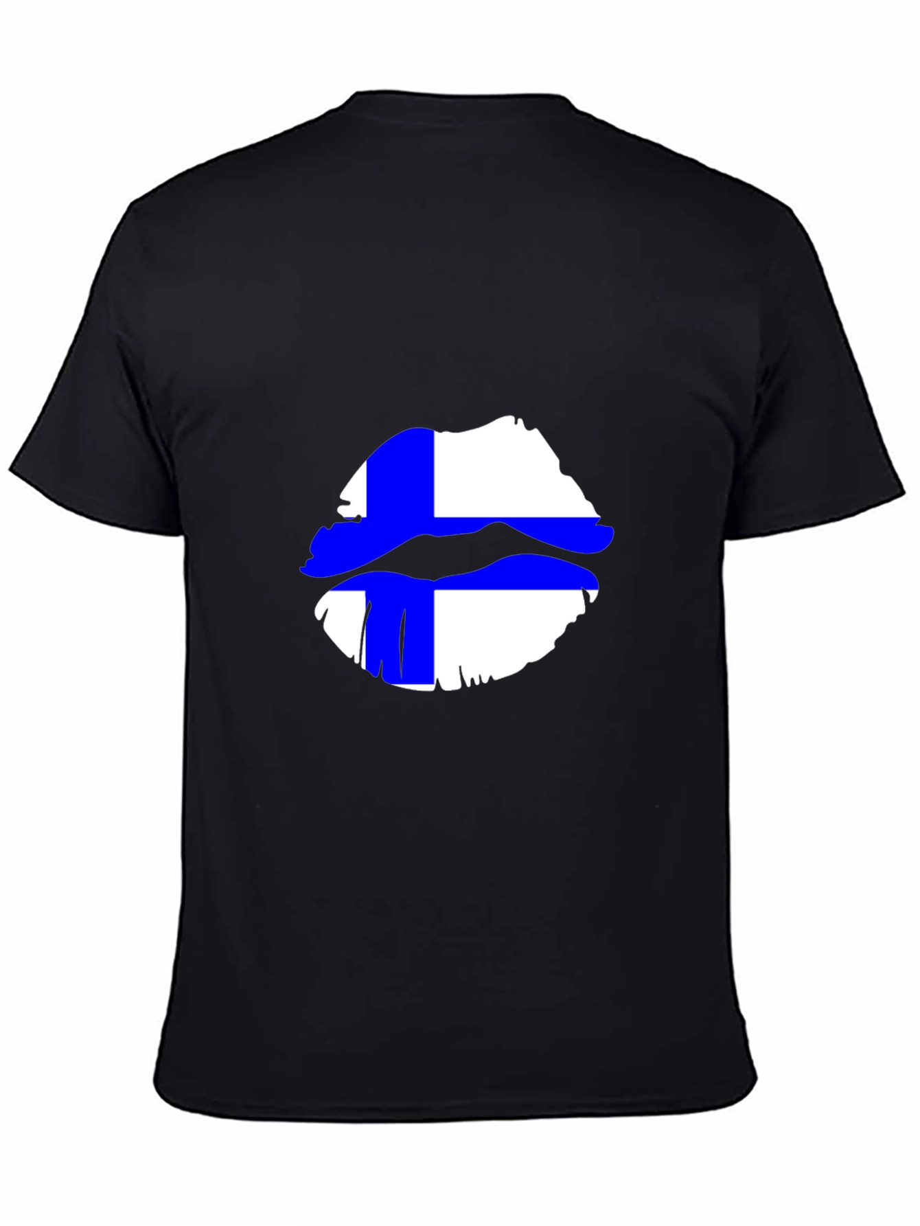 Finnish Flag Lips Graphic Black T-Shirt
